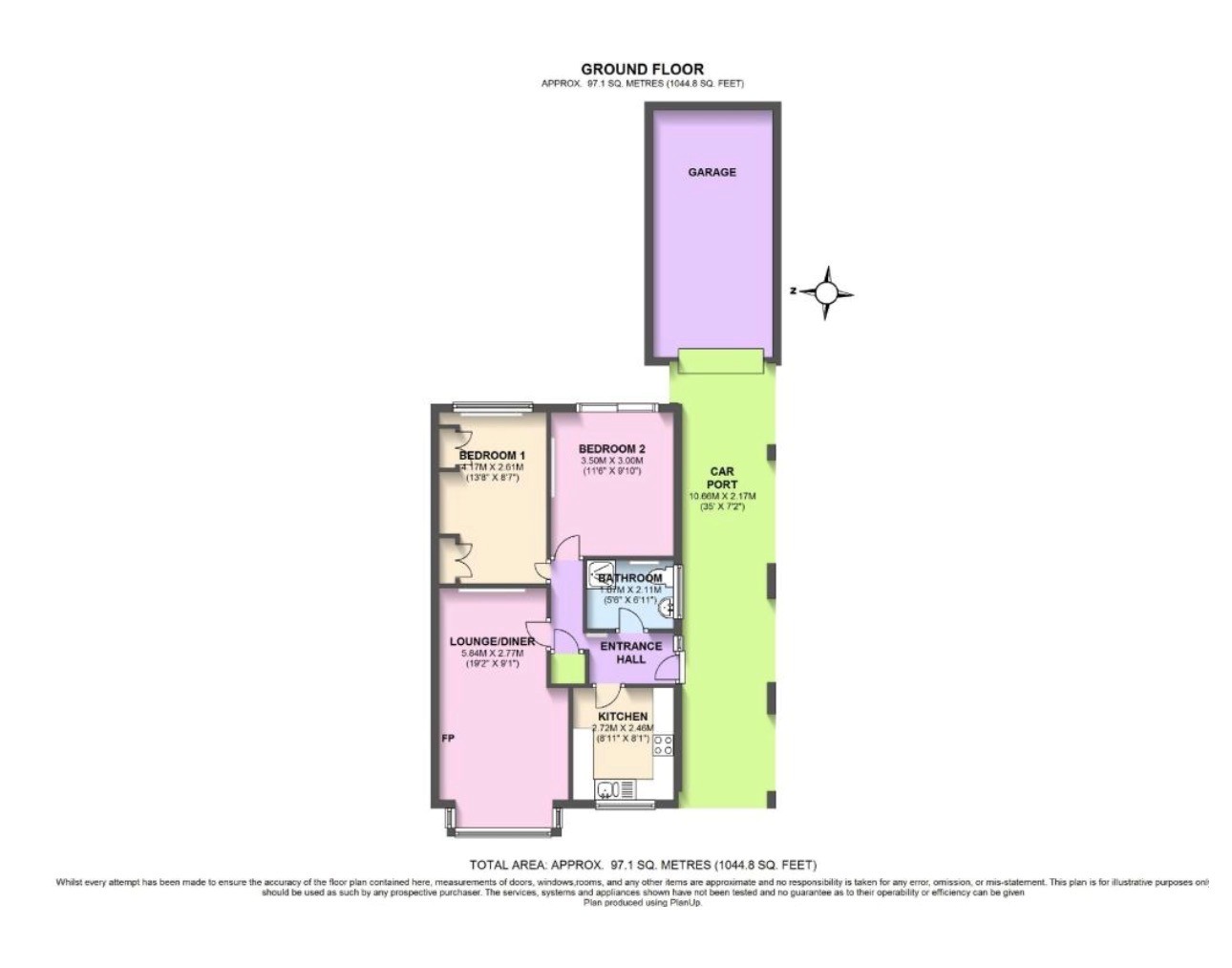 Floor plan, 2 bedroom semi detached bungalow for sale, Ashington Road, Bedworth, CV12