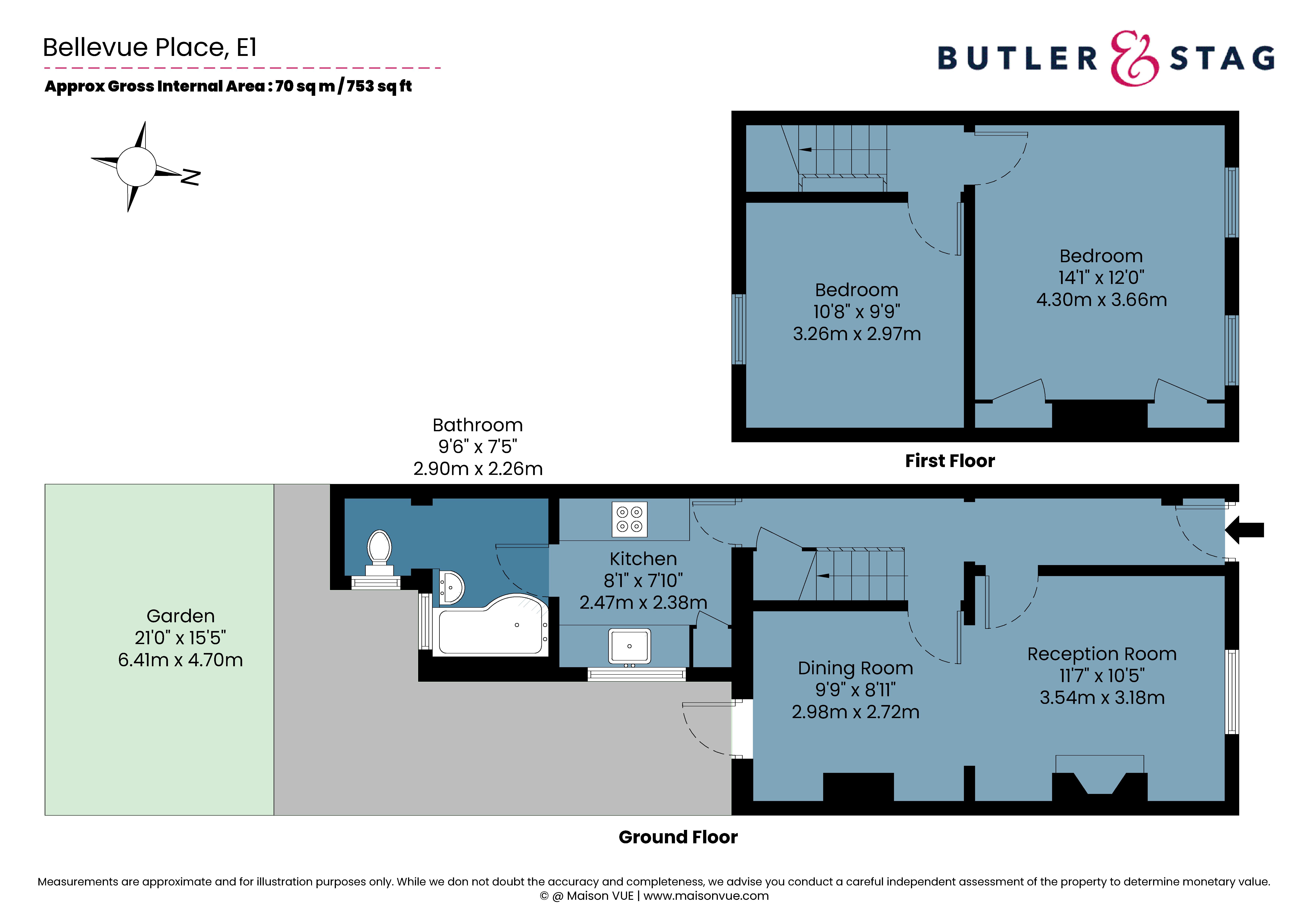 Floor plan, 2 bedroom terraced house for sale, Bellevue Place, London, E1