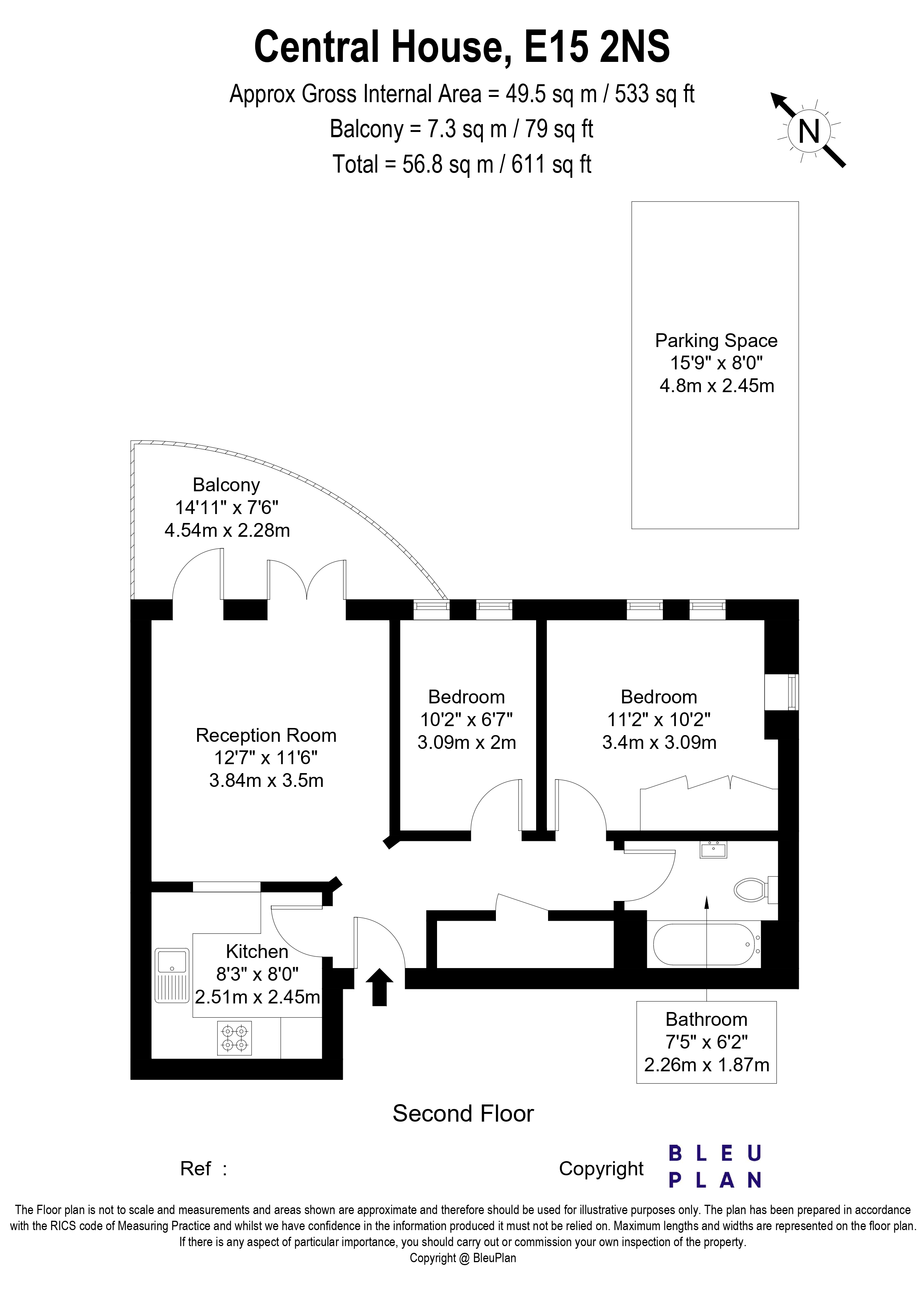 Floor plan, 2 bedroom apartment for sale, Central House 32-66 High Street, London, E15