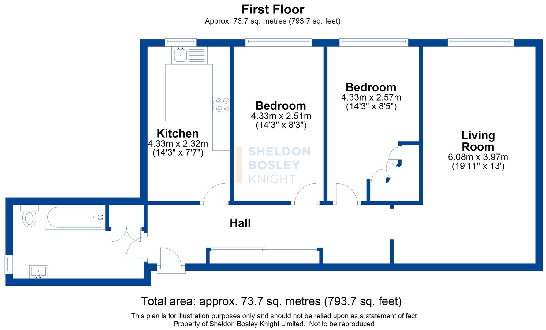 Floorplan, 2 bedroom flat for sale, The Abbey Priory Road, Kenilworth, CV8