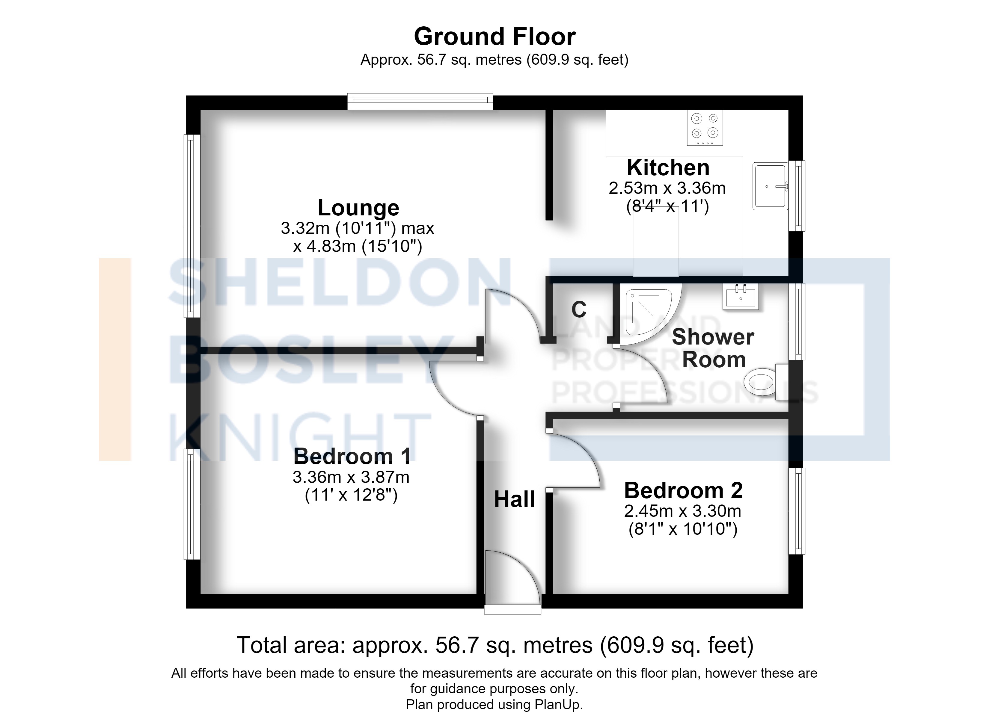 Floorplan, 2 bedroom flat for sale, St. Swithins Drive, Stratford-Upon-Avon, CV37