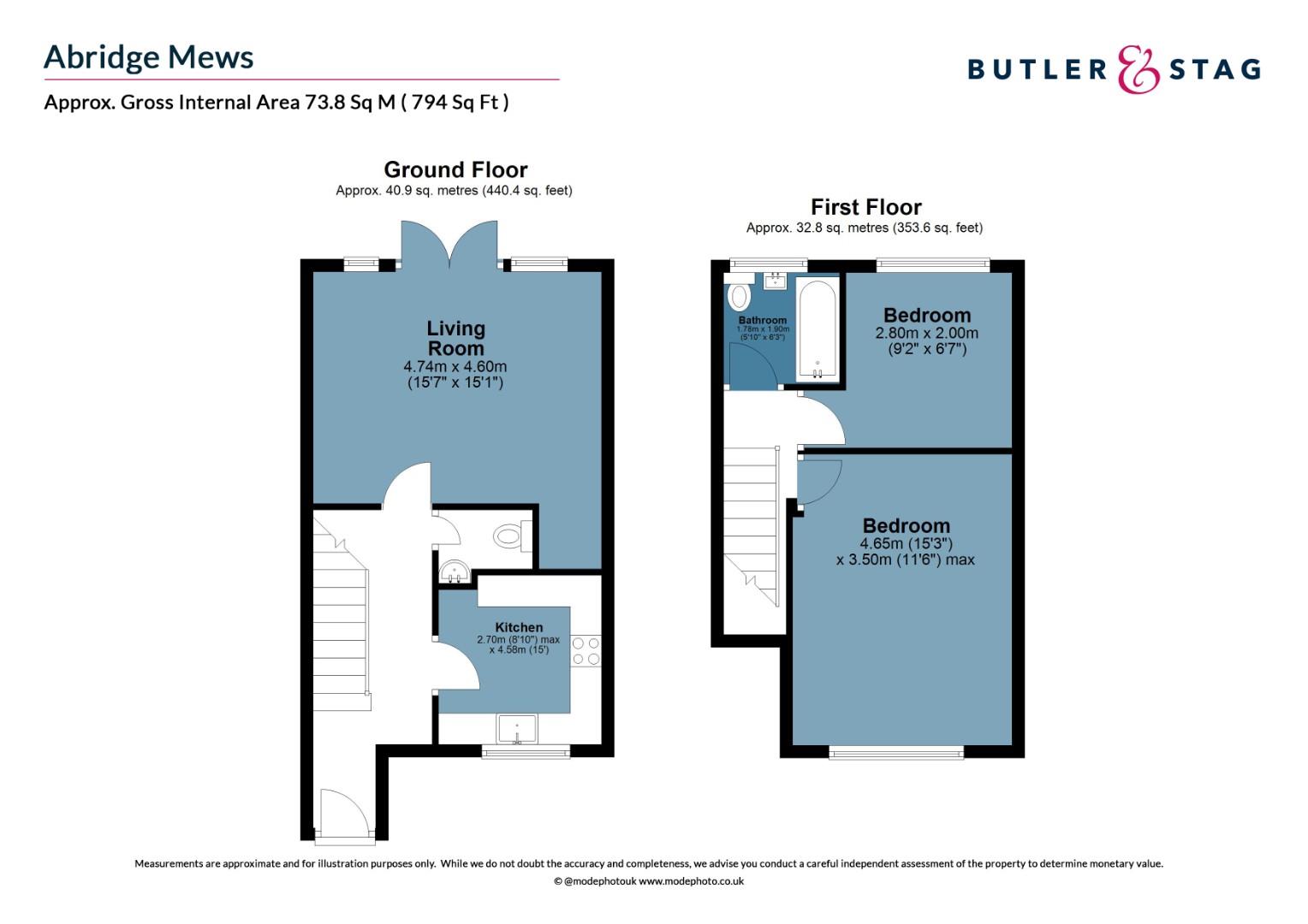Floor plan, 2 bedroom mid-terraced house for sale, Abridge Mews Market Place, Romford, RM4