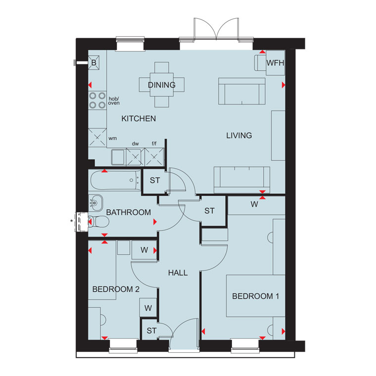 Floorplan, 2 bedroom detached bungalow for sale, Plot 18 (THE BURLEIGH), Leicester, LE19