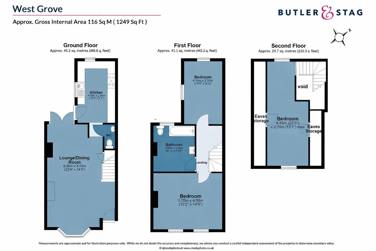 Floor plan, 3 bedroom mid-terraced house for sale, West Grove, Woodford Green, IG8