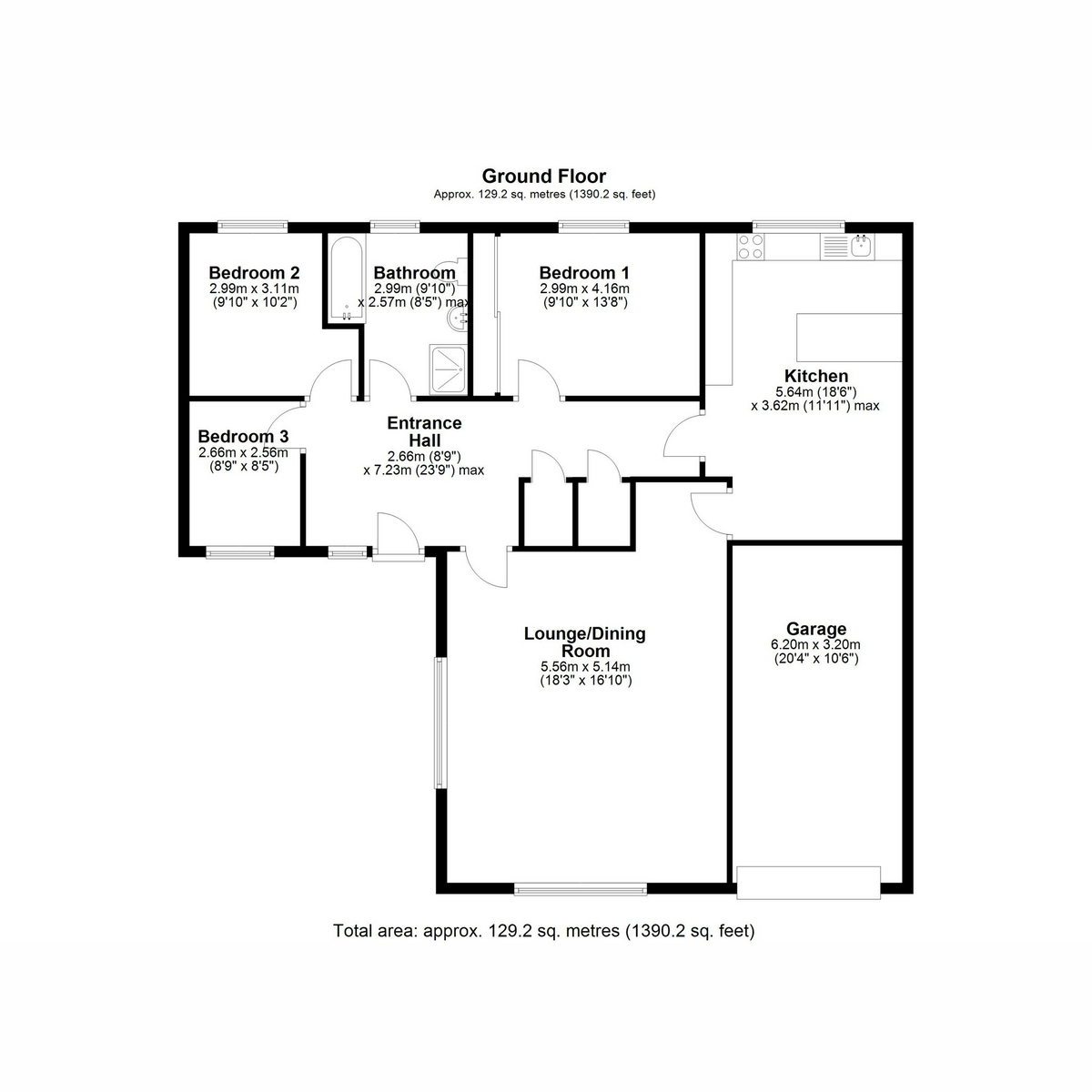 Floorplan, 3 bedroom for sale, Hall Gate, Spalding, PE12