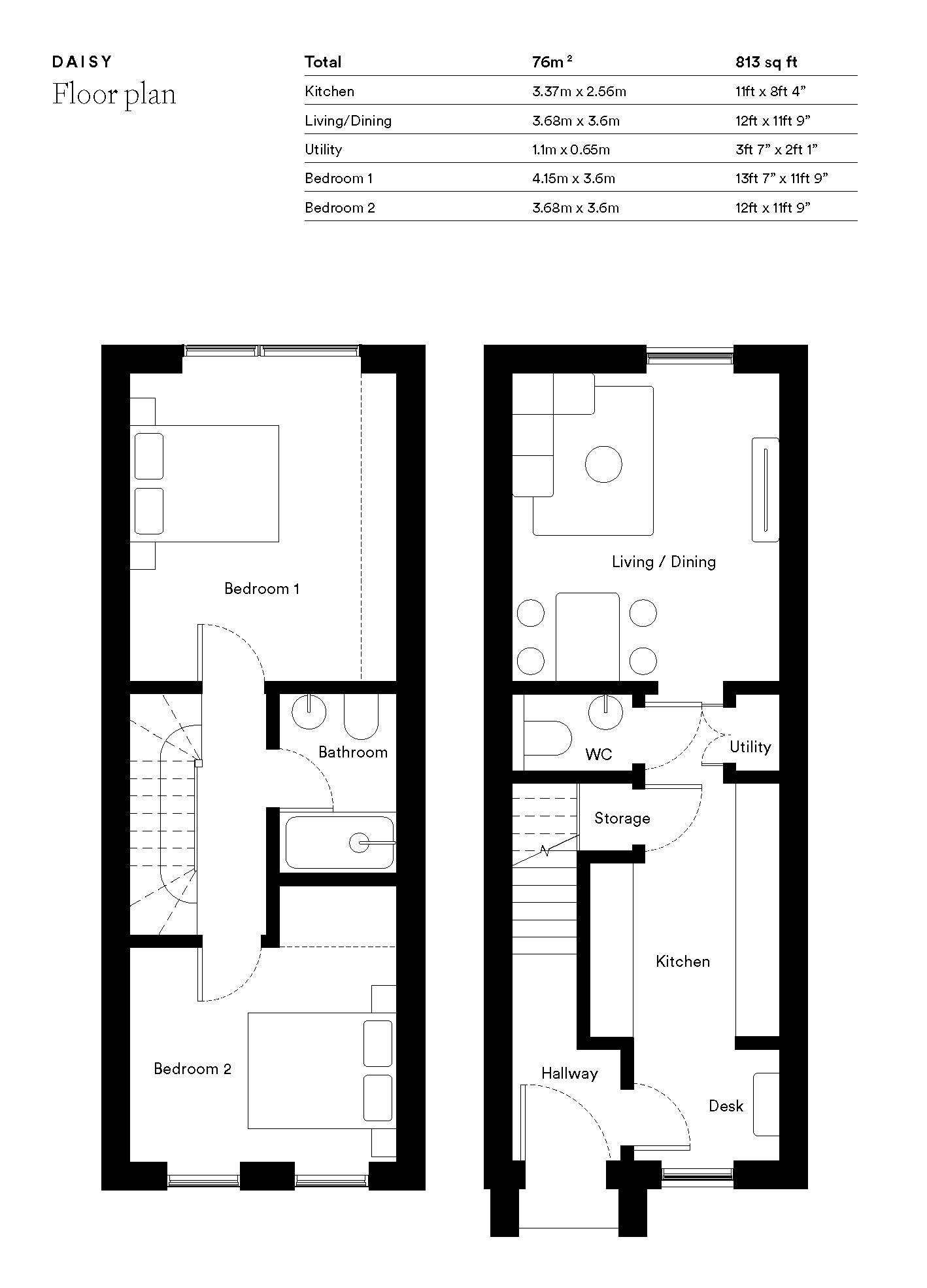 Floor plan, 2 bedroom terraced house for sale, Plot 19, Epping, CM16
