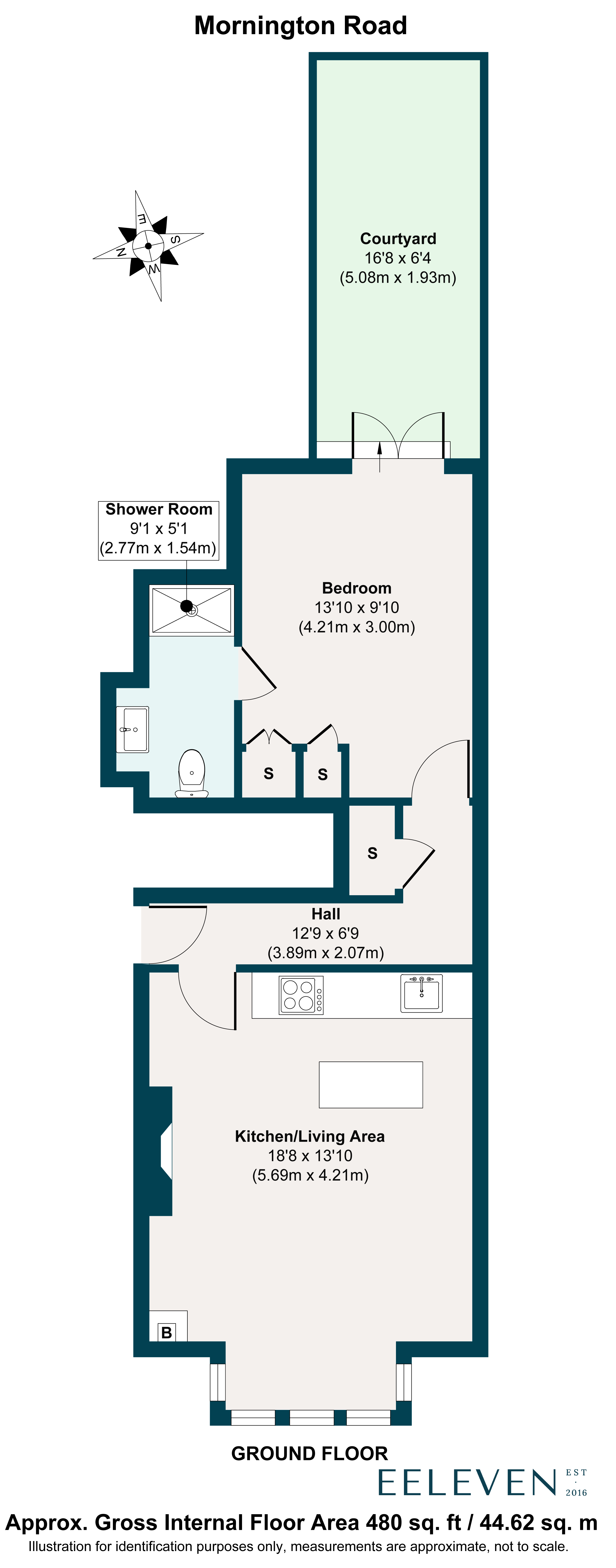 Floor plan, 1 bedroom flat for sale, Mornington Road, London, E11