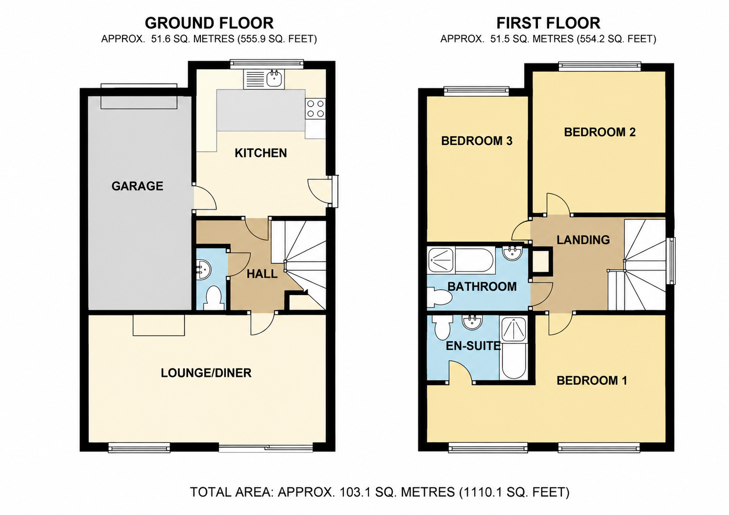 Floorplan, 3 bedroom semi detached house for sale, The Squires, Evesham, WR11