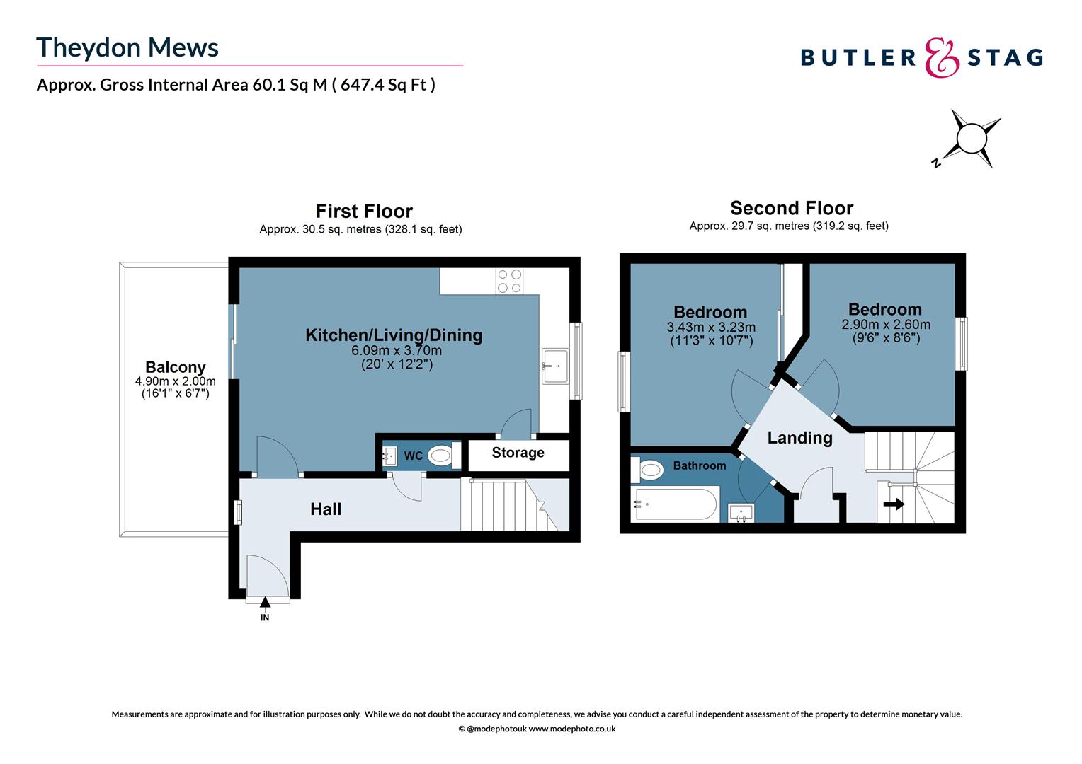 Floor plan, 2 bedroom apartment for sale, Theydon Mews Station Approach, Epping, CM16