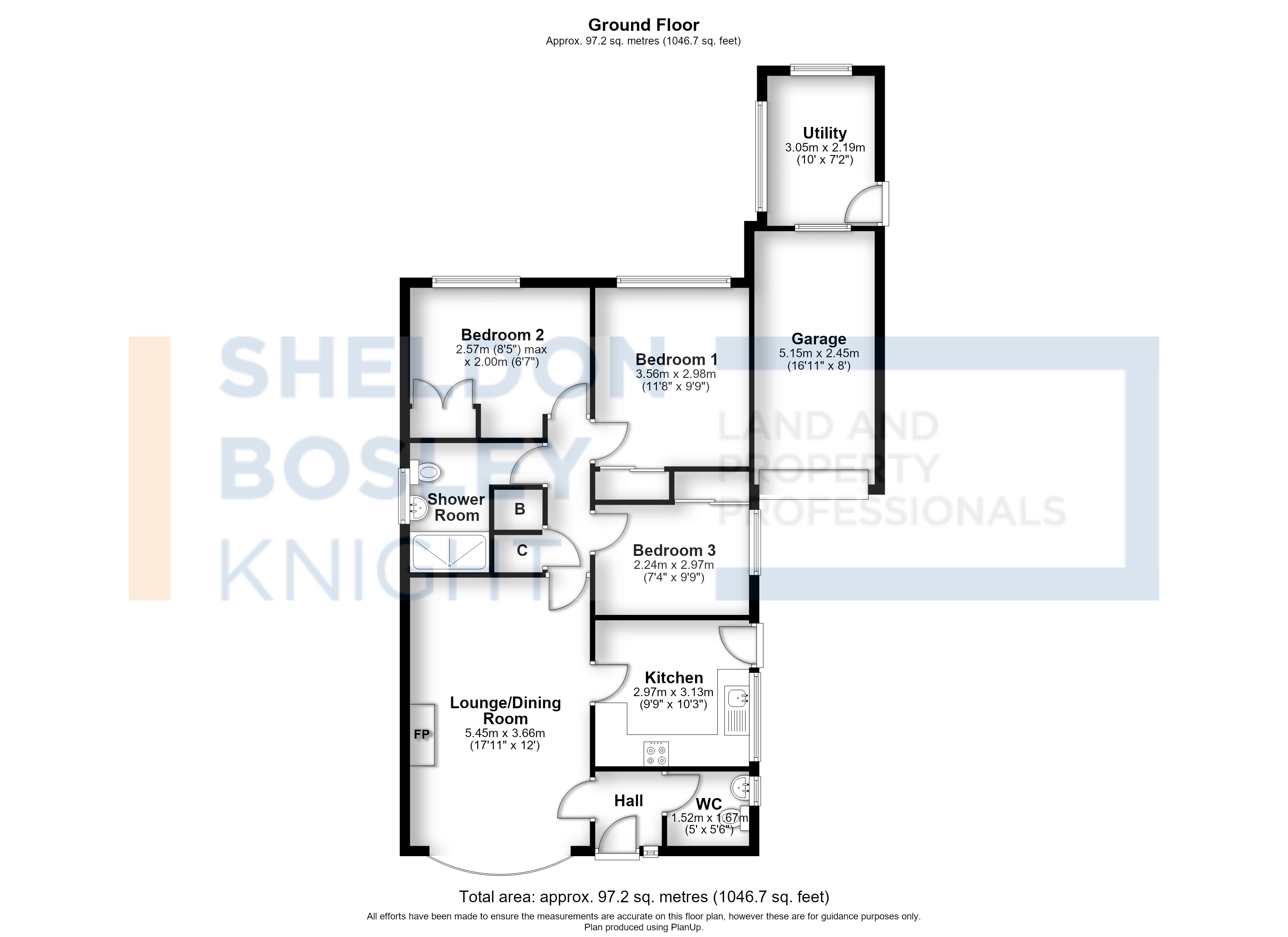 Floorplan, 3 bedroom bungalow for sale, Holloway Drive, Pershore, WR10
