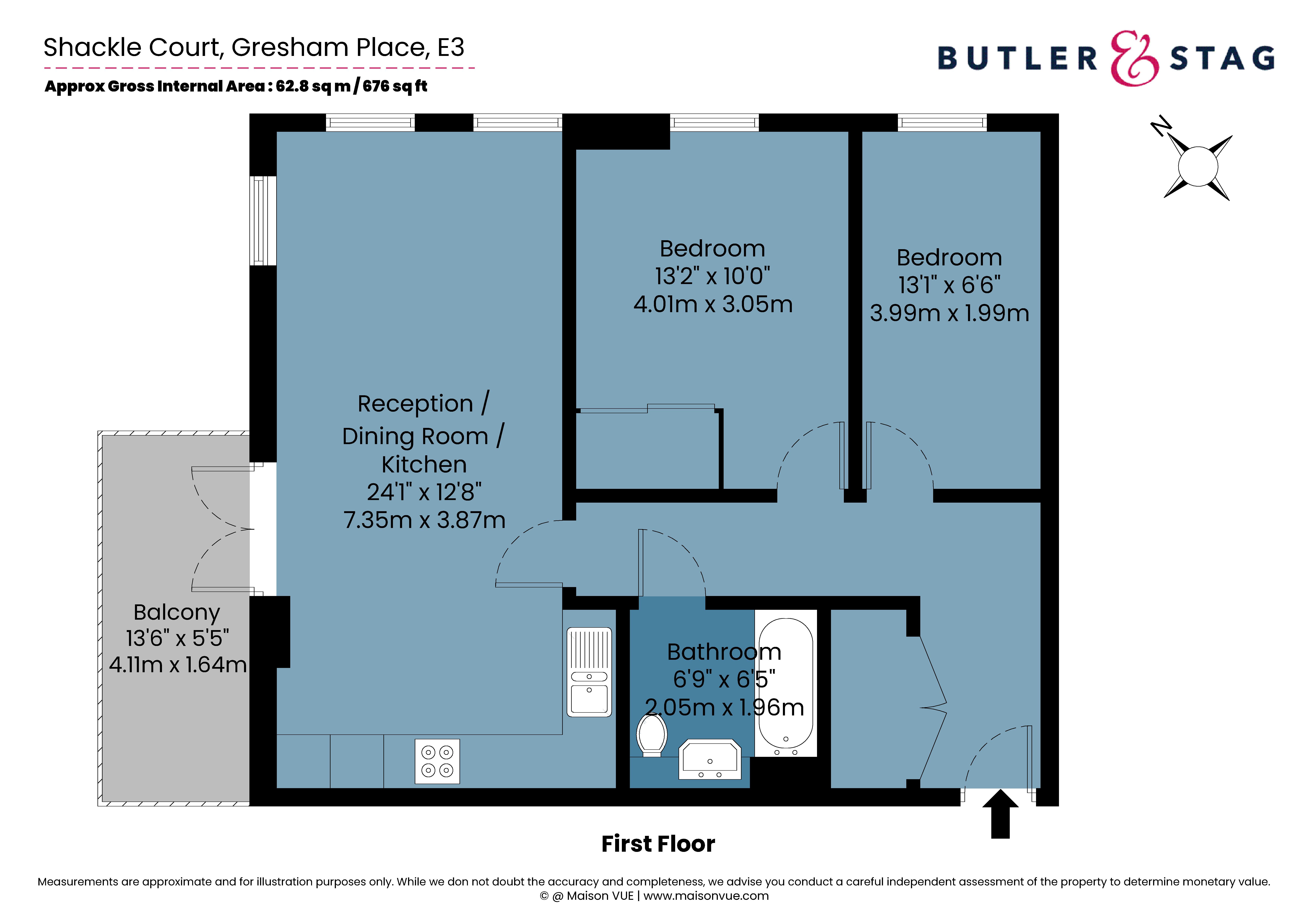 Floor plan, 2 bedroom flat for sale, Shackle Court, London, E3