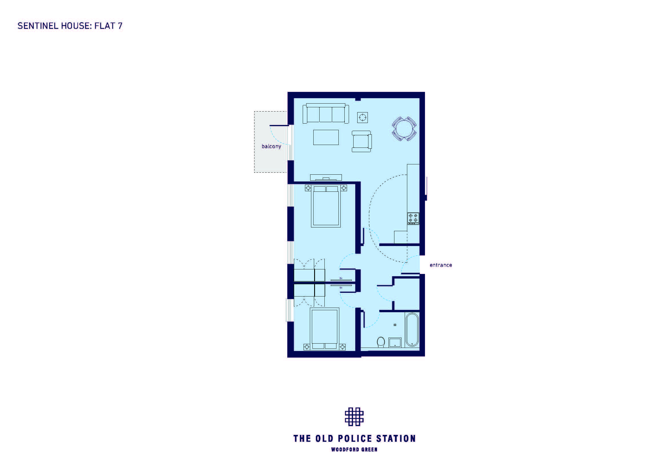 Floor plan, 2 bedroom flat for sale, Sentinel House, Woodford Green, IG8