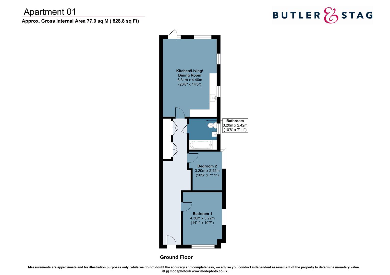 Floor plan, 2 bedroom apartment for sale, Novella House, Chigwell, IG7