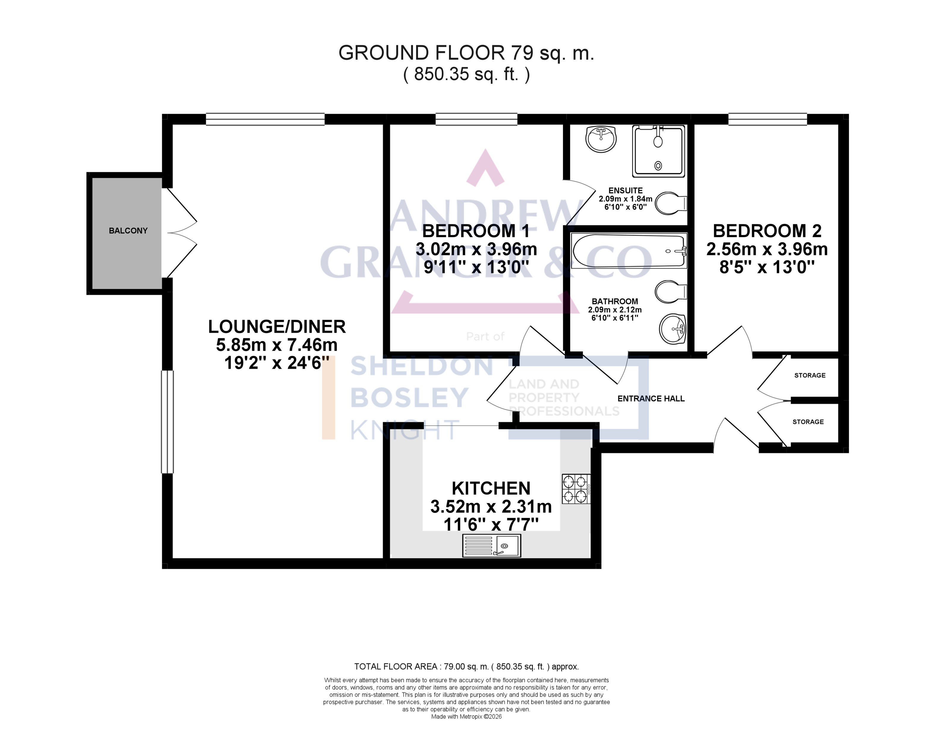 Floorplan, 2 bedroom apartment for sale, Stoneleigh, Leicester, LE2