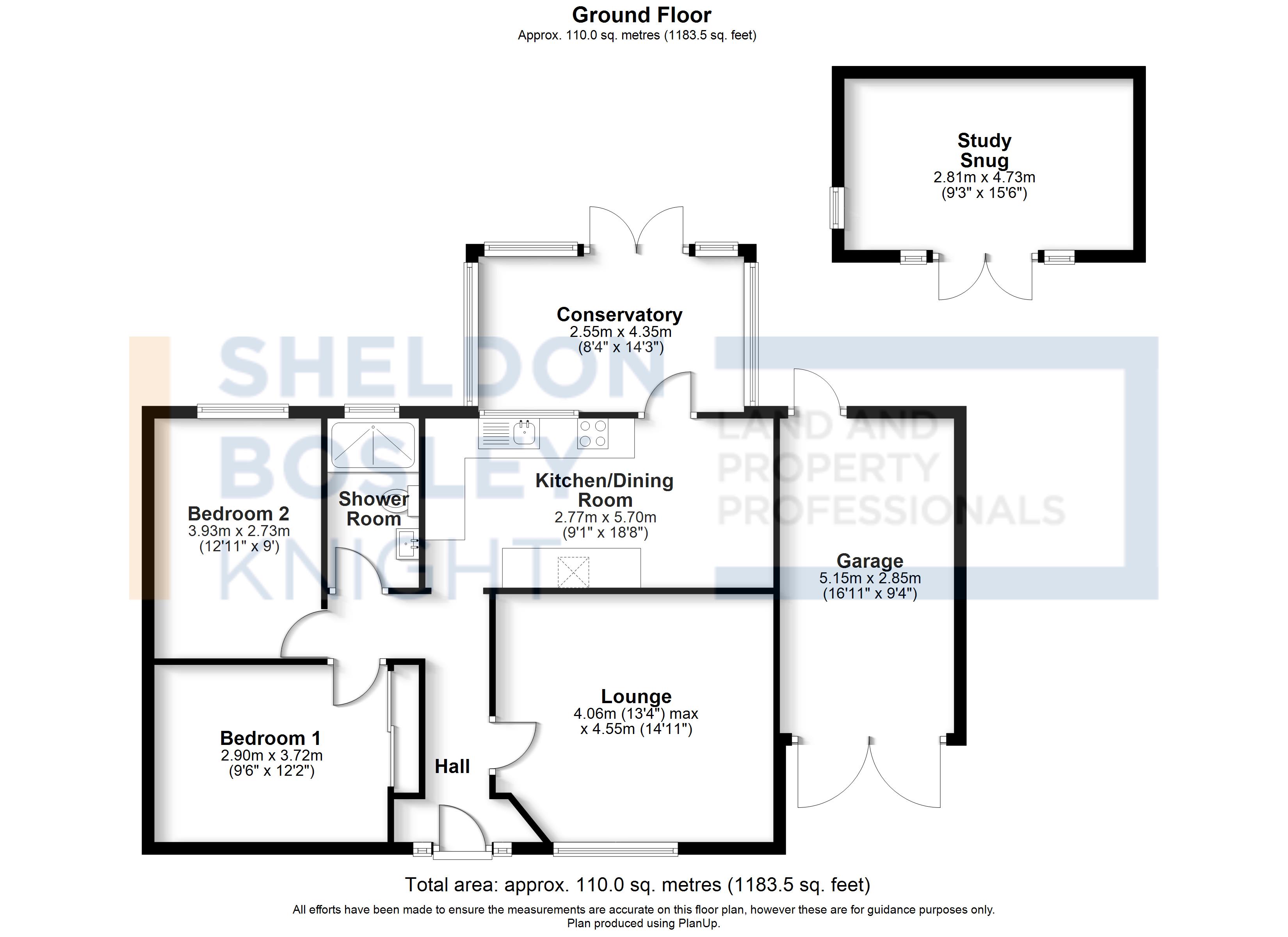 Floorplan, 2 bedroom detached bungalow for sale, Owletts End, Evesham, WR11