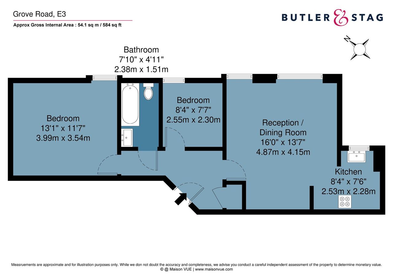 Floor plan, 2 bedroom flat for sale, Grove Road, London, E3