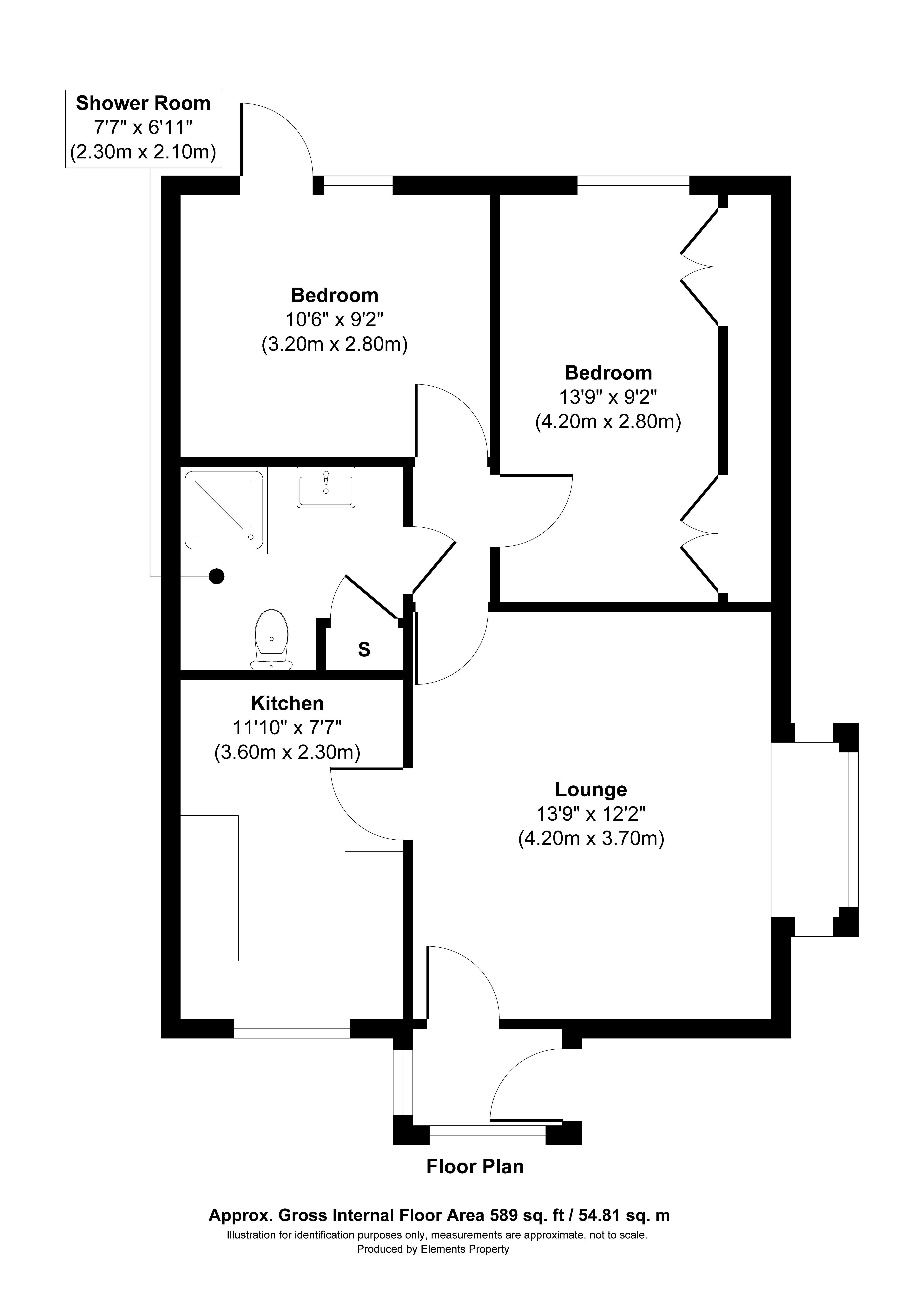 Floor plan, 2 bedroom terraced bungalow for sale, Winterdene, Coventry, CV7