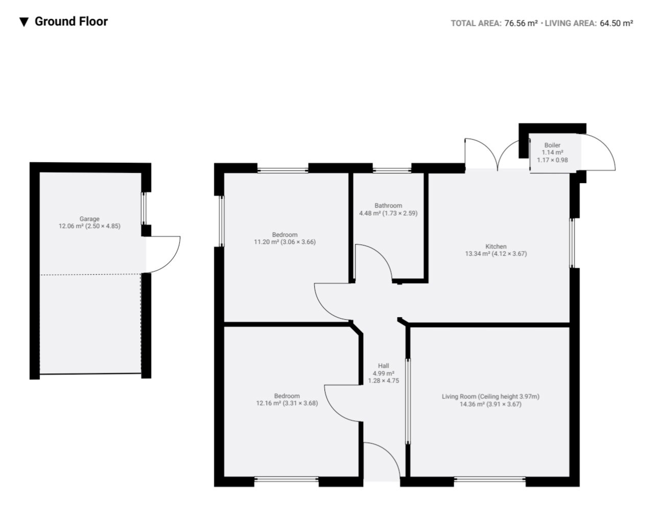 Floorplan, 2 bedroom detached bungalow for sale, The Bungalows Bulkington Road, Bedworth, CV12