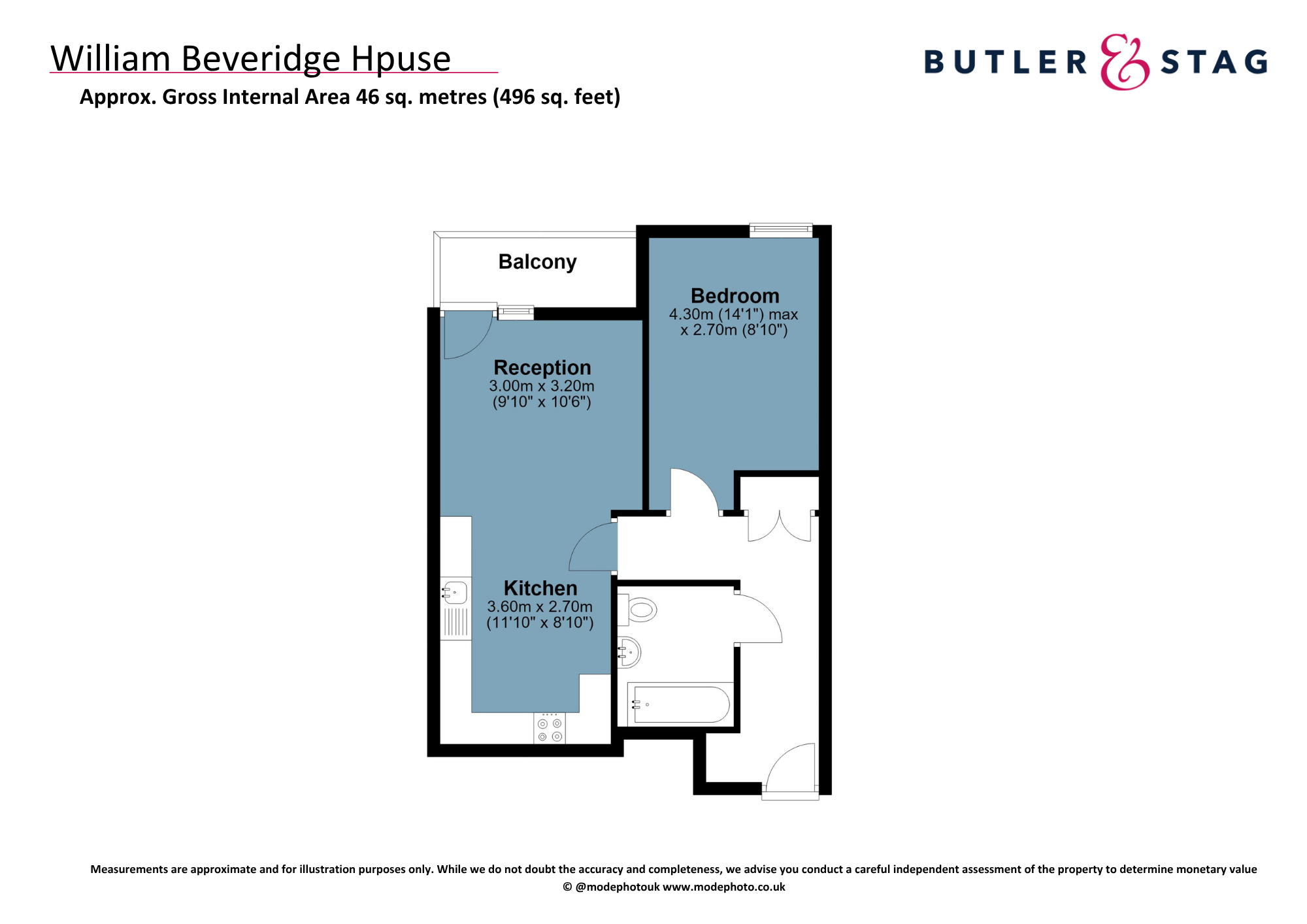 Floor plan, 1 bedroom flat for sale, William Beveridge House, London, E3