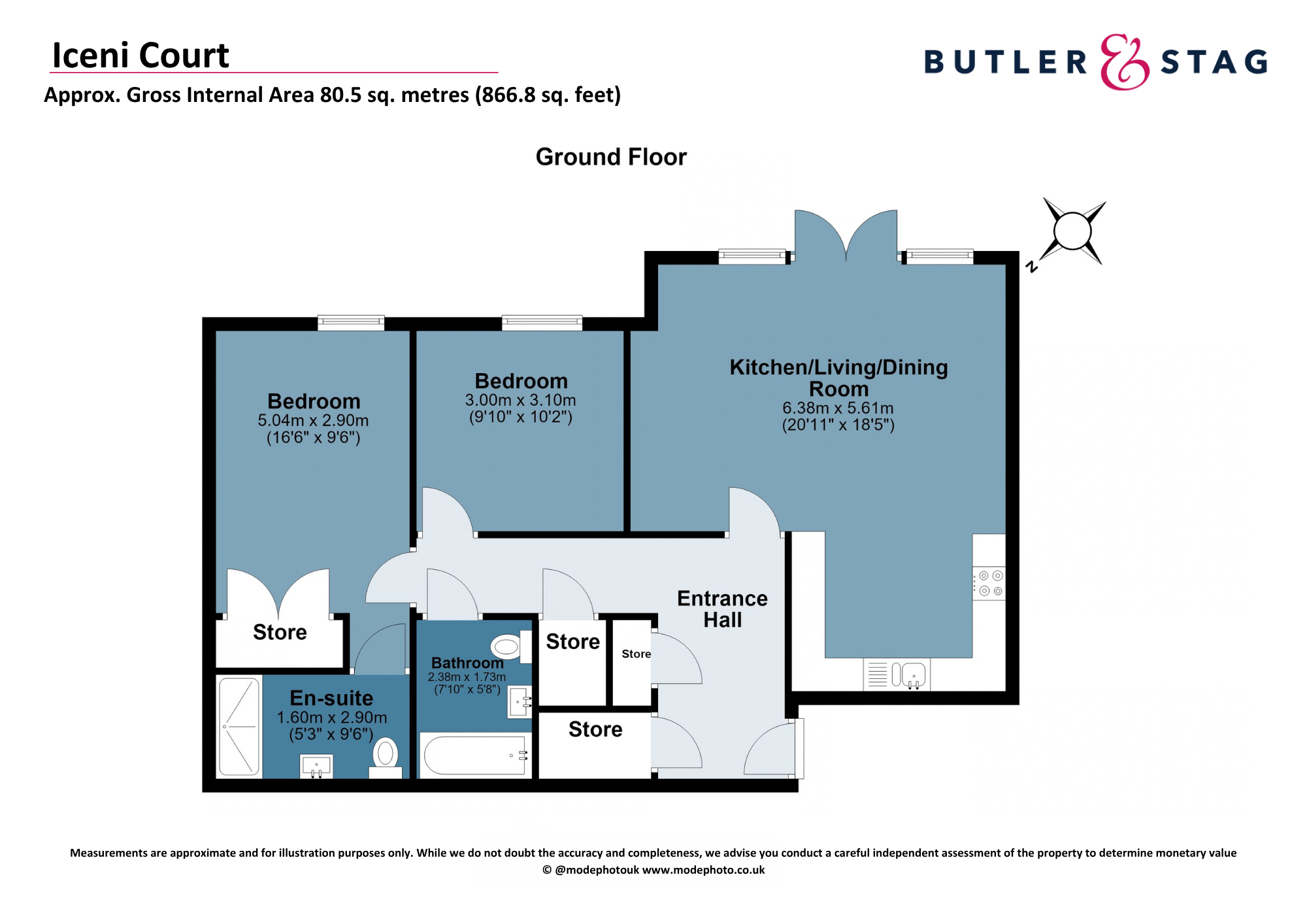 Floor plan, 2 bedroom flat for sale, Iceni Court, Buckhurst Hill, IG9