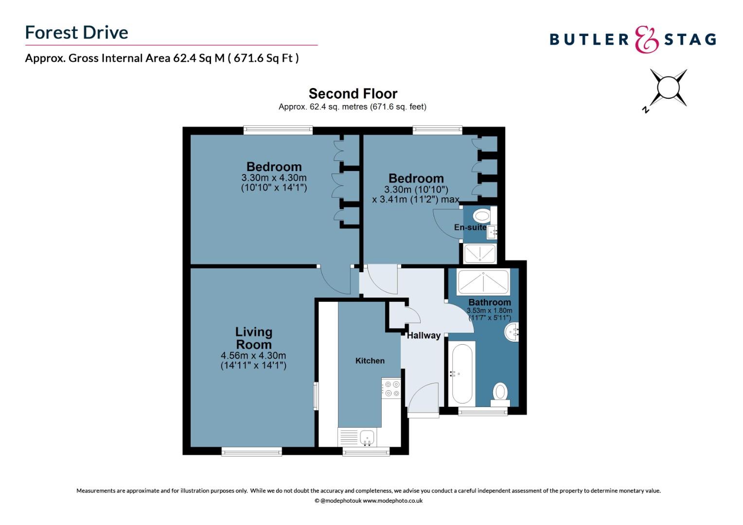Floor plan, 2 bedroom flat for sale, Forest Drive, Epping, CM16