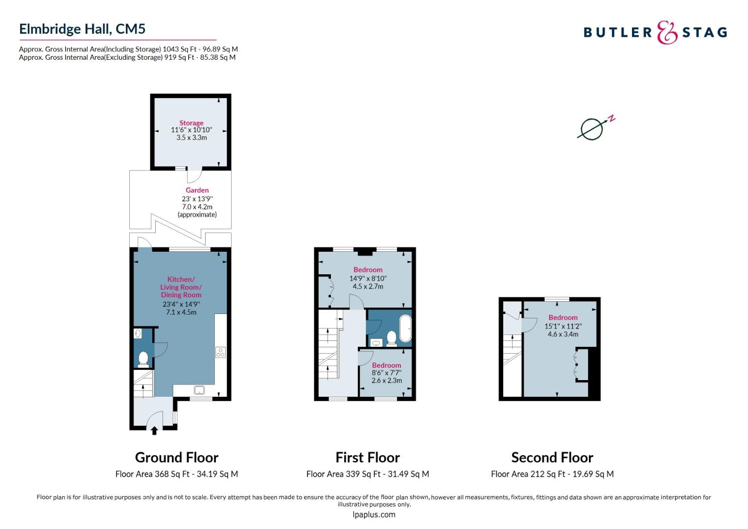 Floor plan, 3 bedroom terraced house for sale, Elmbridge Hall, Ongar, CM5