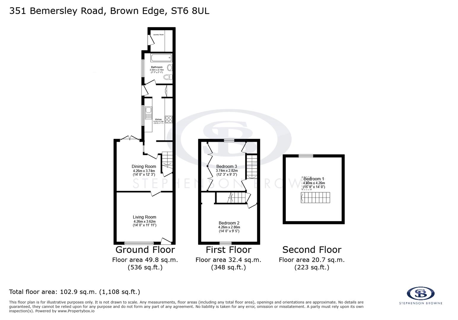 Floor plan, 3 bedroom house for sale, Bemersley Road, Stoke-On-Trent, ST6