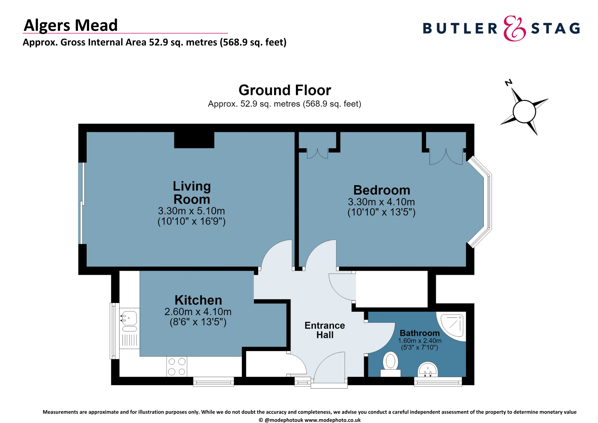 Floor plan, 1 bedroom flat for sale, Algers Mead, Loughton, IG10