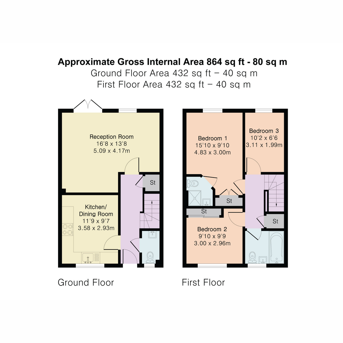 Floor plan, 3 bedroom for sale, Jockey Way, Andover, SP11