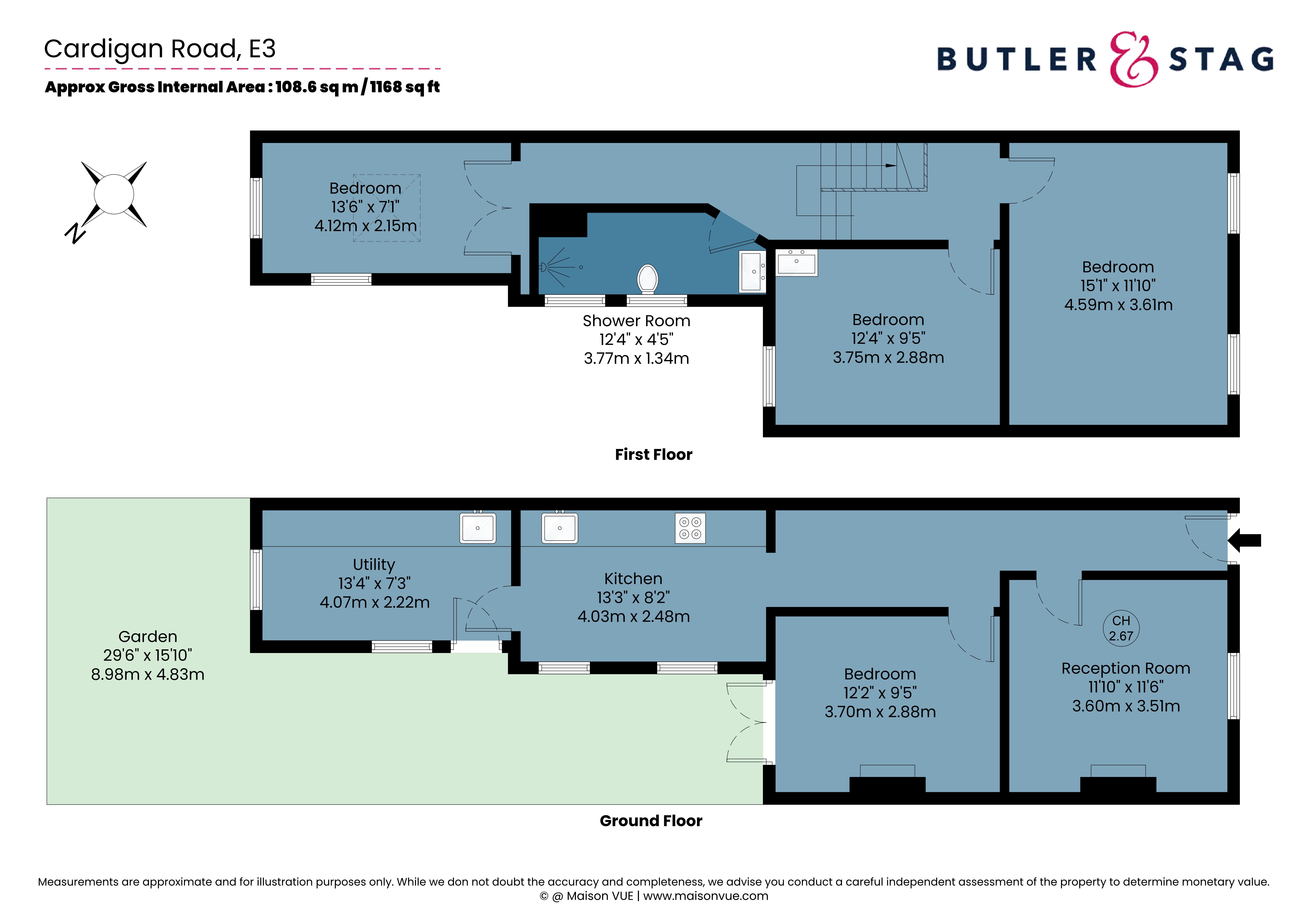 Floor plan, 3 bedroom terraced house for sale, Cardigan Road, London, E3