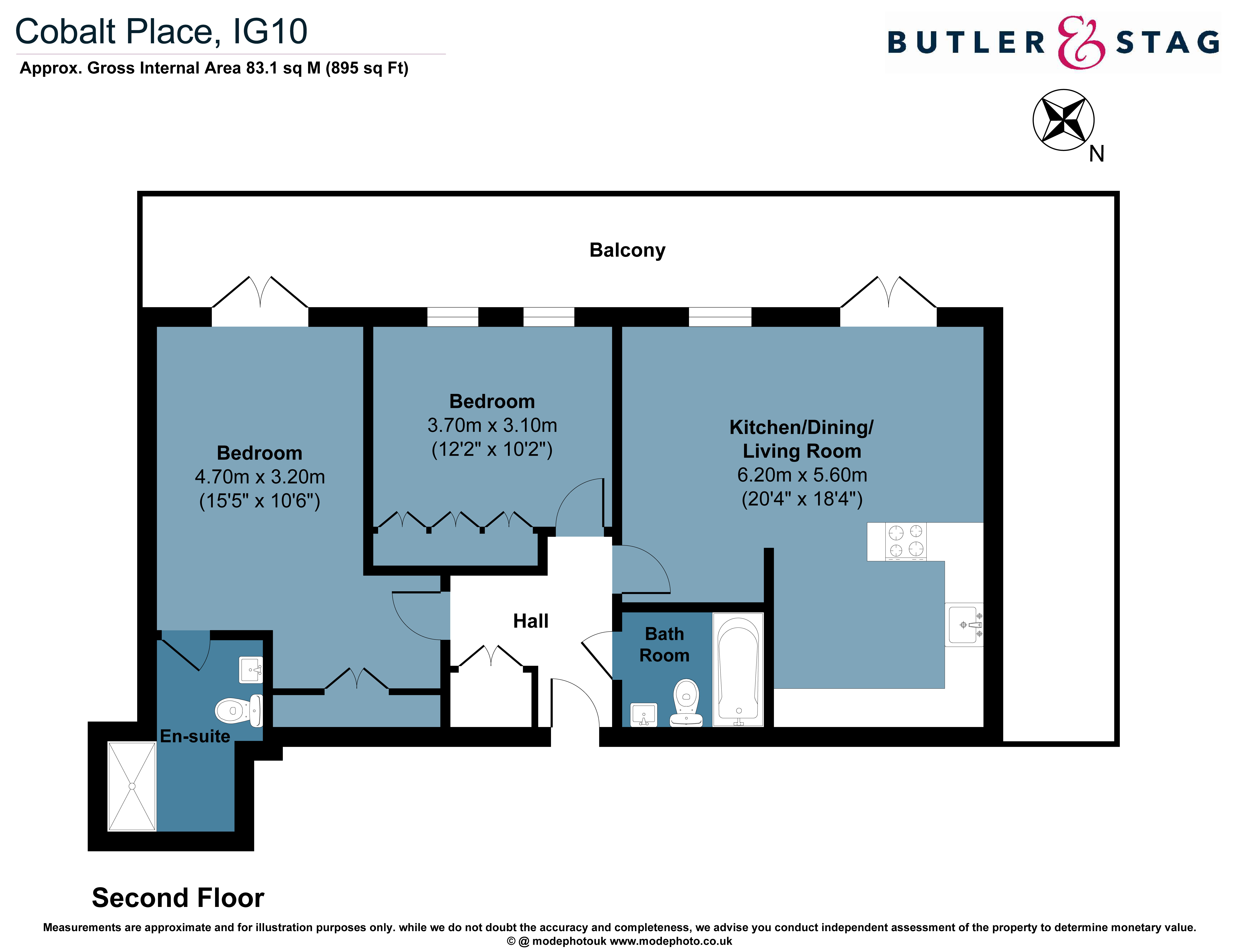 Floor plan, 2 bedroom flat for sale, Cobalt Place, Loughton, IG10