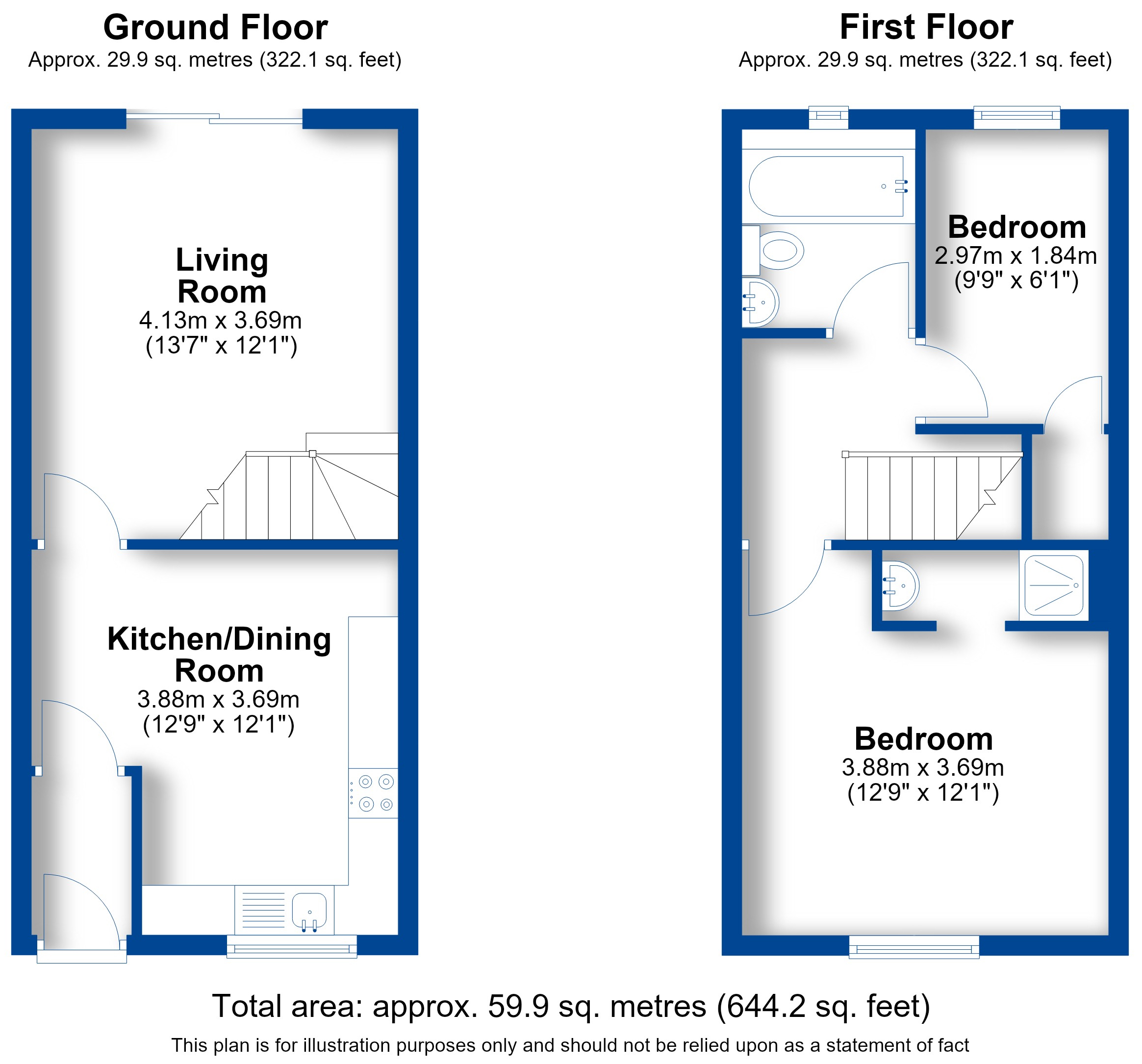 Floorplan, 2 bedroom end of terrace house for sale, Davidson Avenue, Leamington Spa, CV31