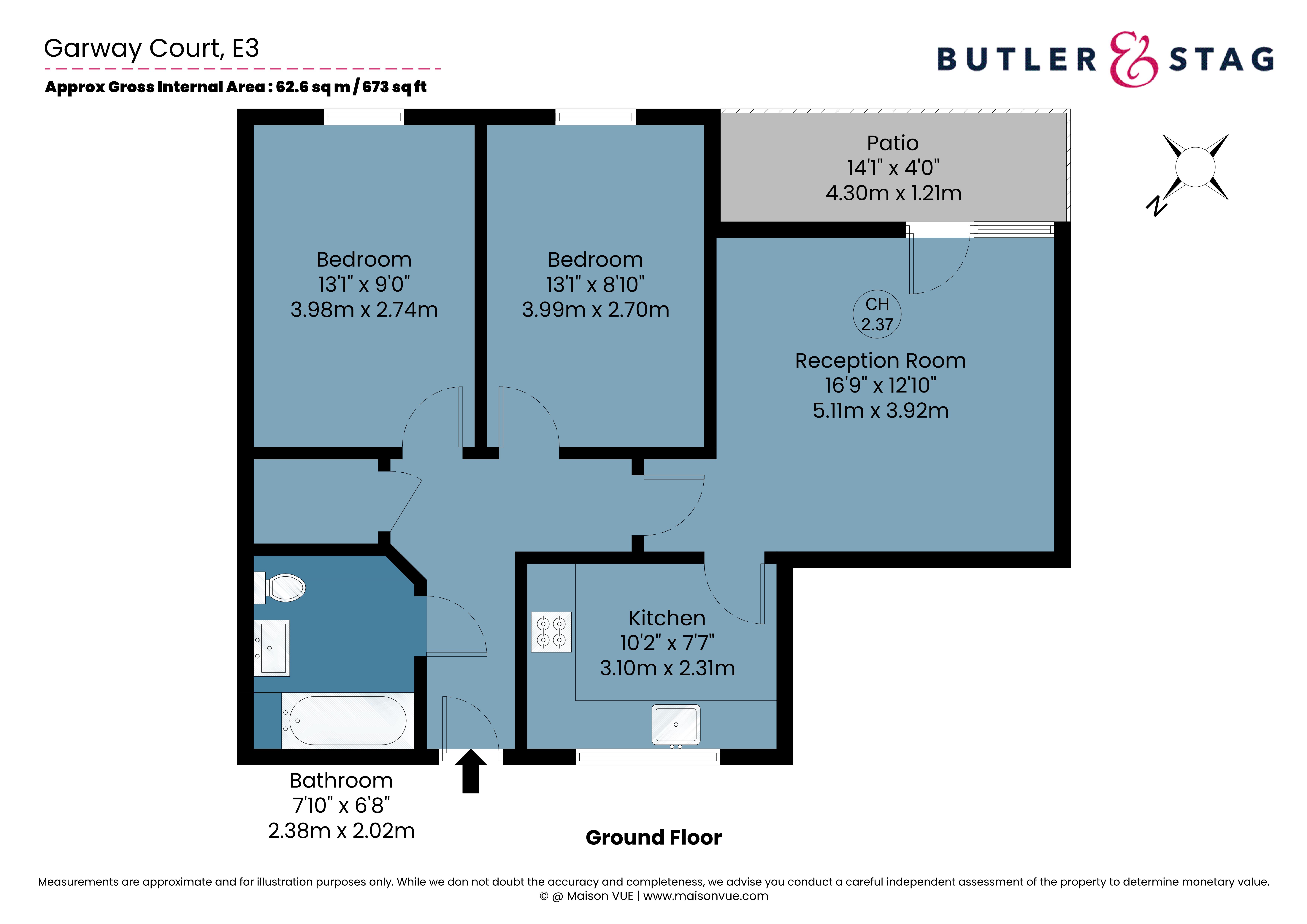Floor plan, 2 bedroom flat for sale, Garway Court, London, E3