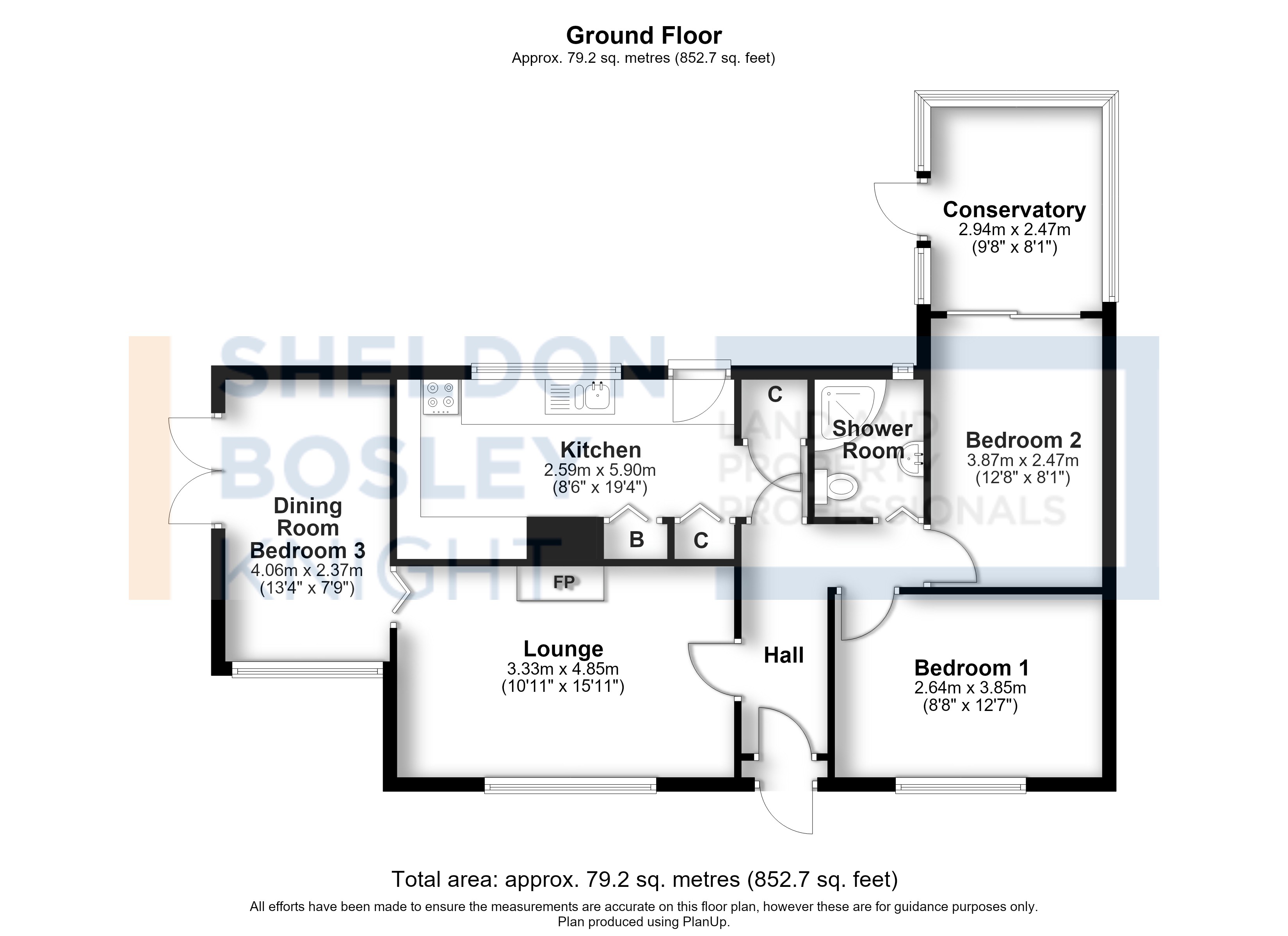 Floorplan, 2 bedroom detached bungalow for sale, Three Springs Road, Pershore, WR10