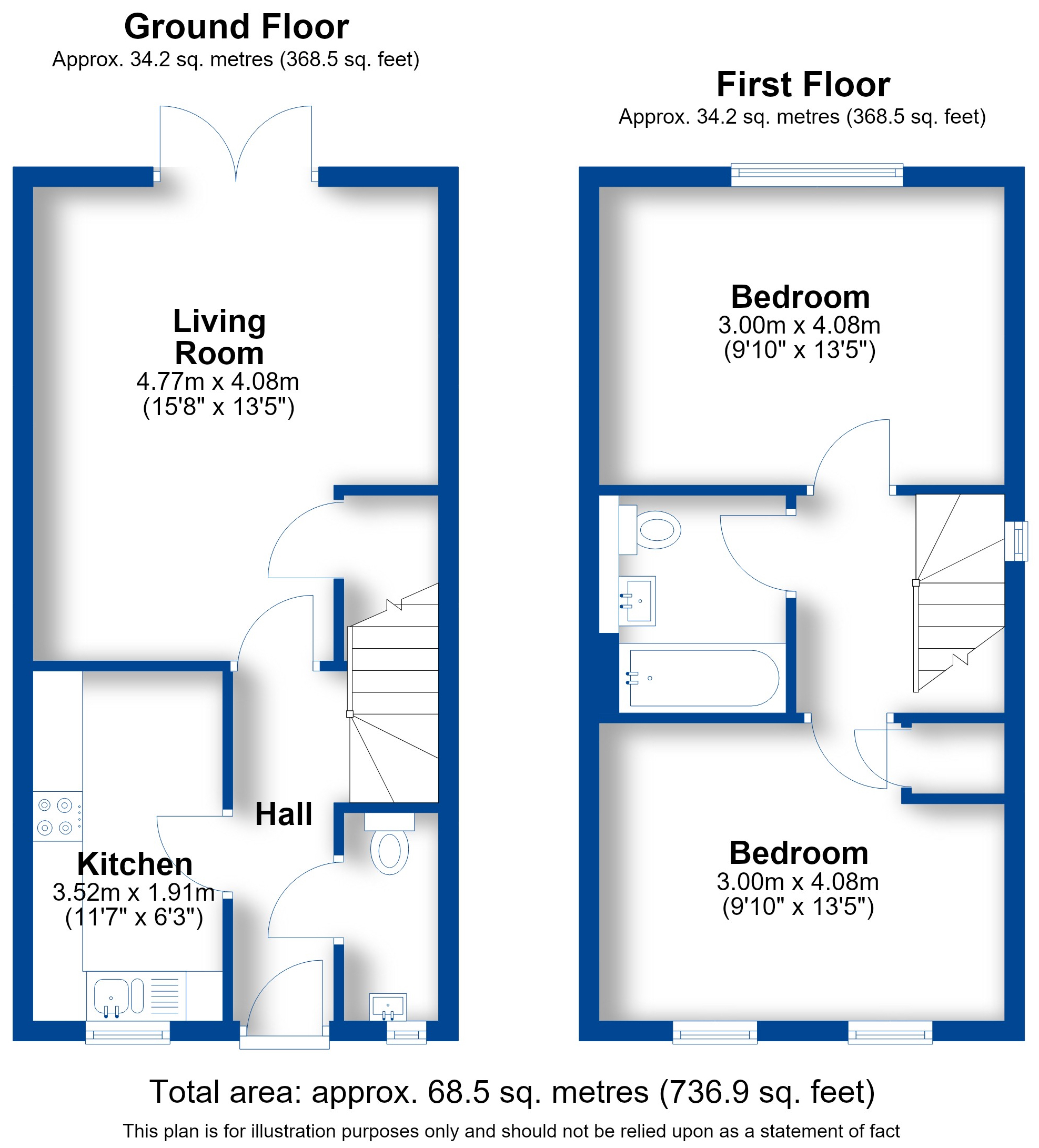 Floorplan, 2 bedroom semi detached house for sale, Roseacre Gardens, Warwick, CV34