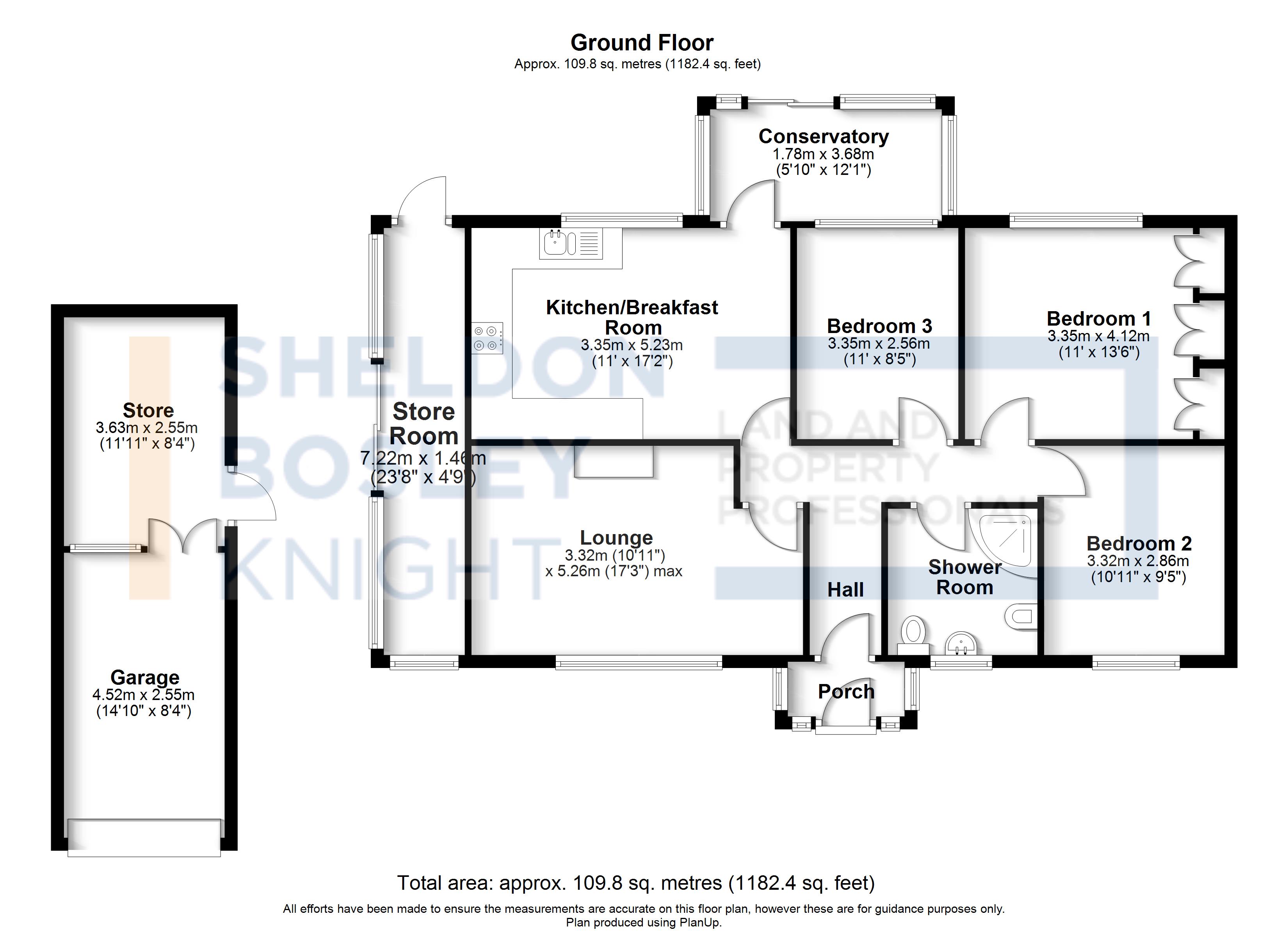 Floorplan, 3 bedroom detached bungalow for sale, Overbrook, Evesham, WR11