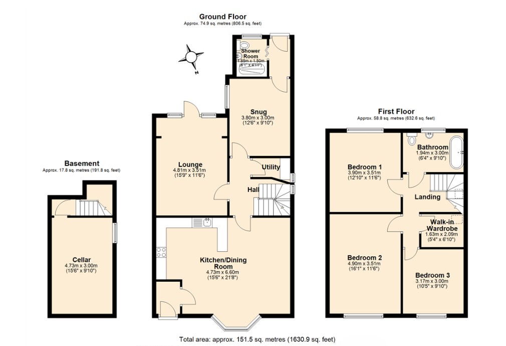 Floor plan, 3 bedroom end of terrace house for sale, Birmingham Road, Coventry, CV5