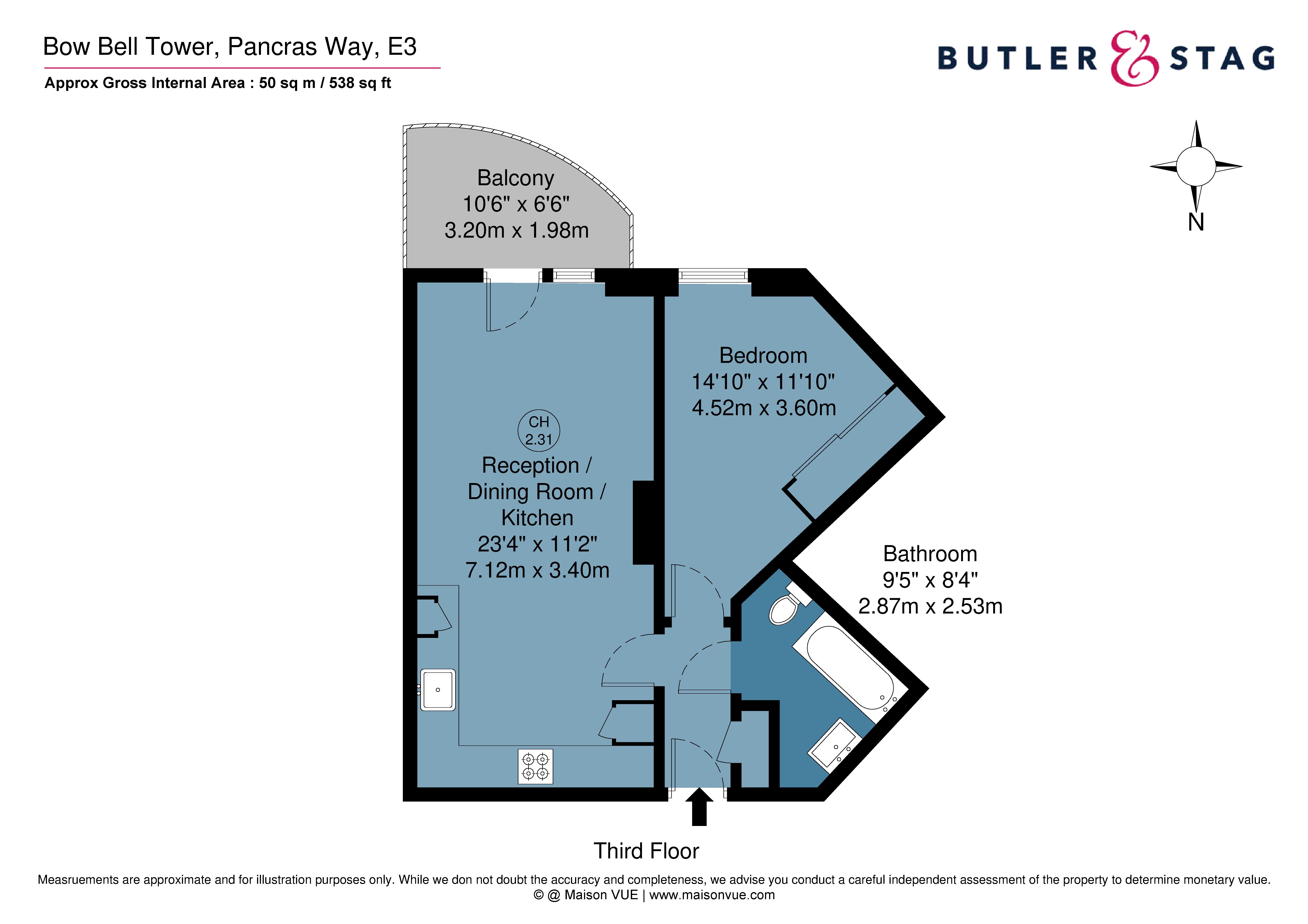 Floor plan, 1 bedroom flat for sale, Bow Bell Tower, London, E3
