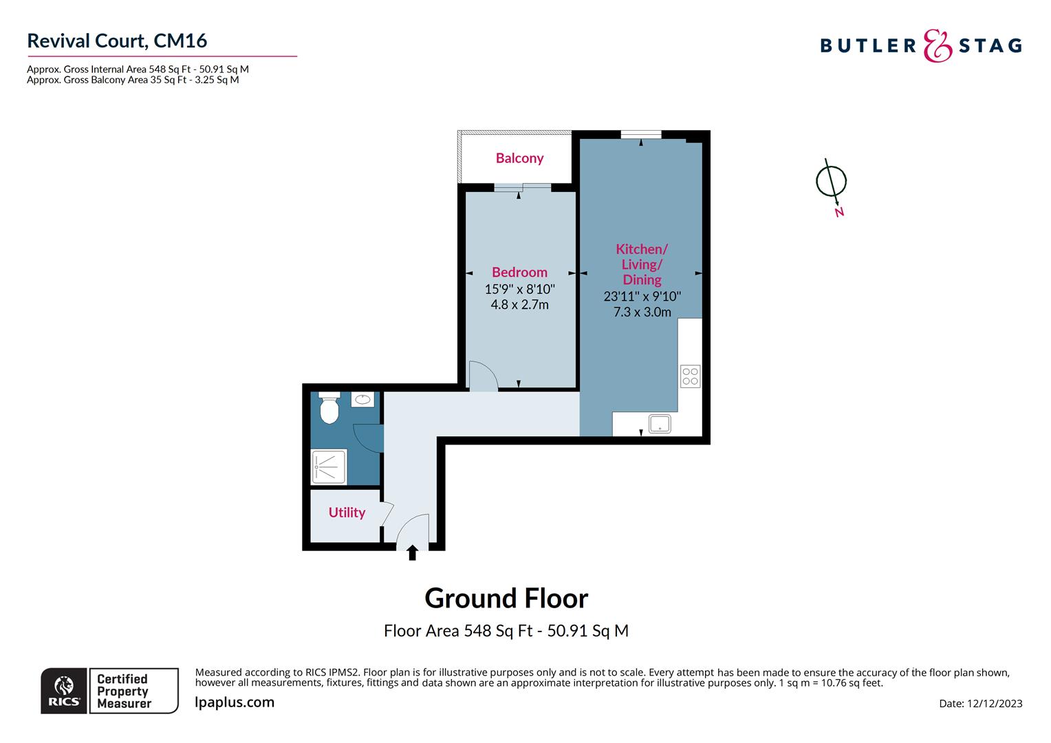 Floor plan, 1 bedroom flat for sale, Revival Court Half Moon Lane, Epping, CM16