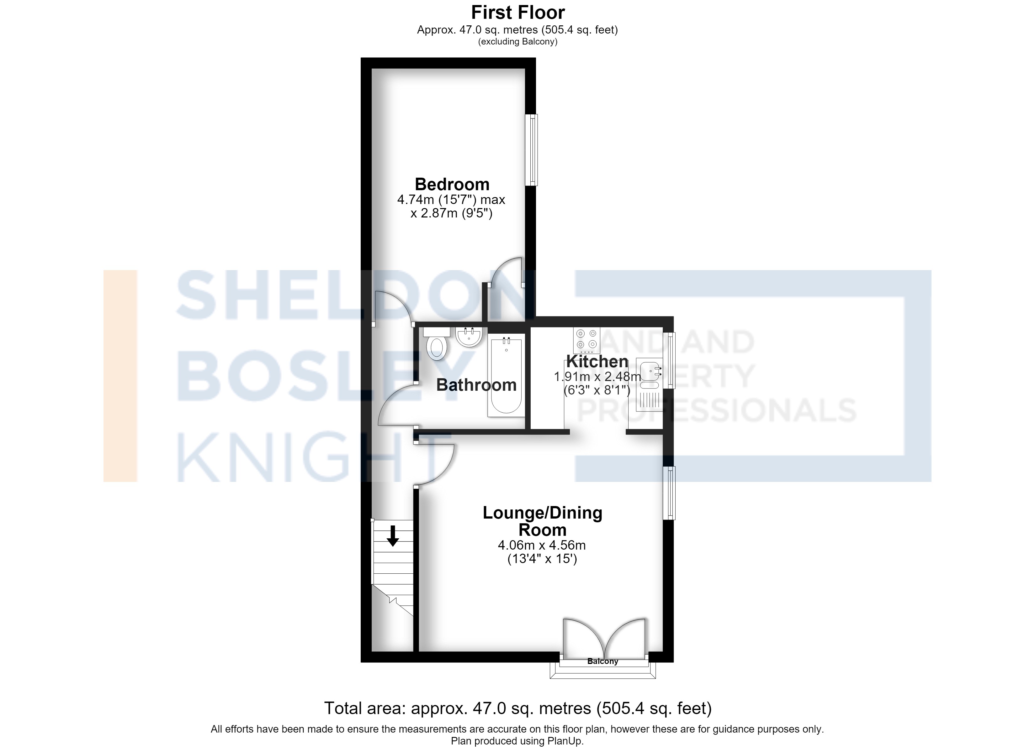 Floorplan, 1 bedroom flat for sale, Portia Road, Stratford-Upon-Avon, CV37