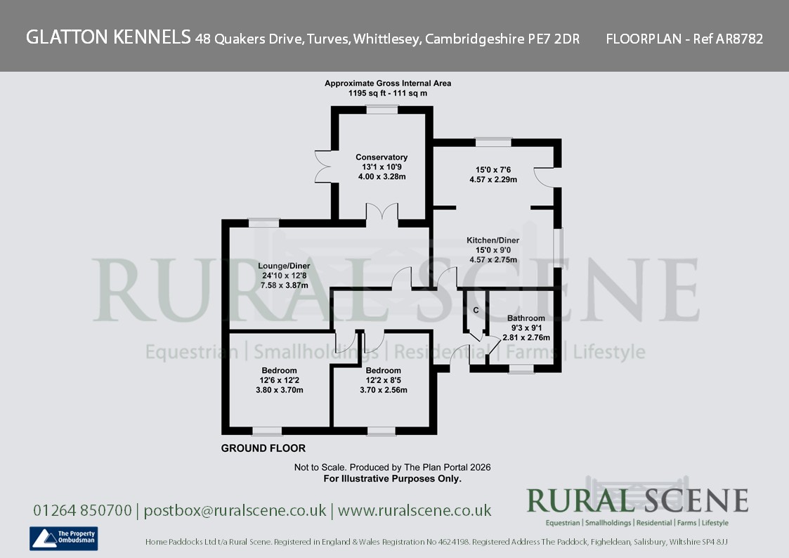 Floorplan, 2 bedroom detached bungalow for sale, Quakers Drove, Peterborough, PE7