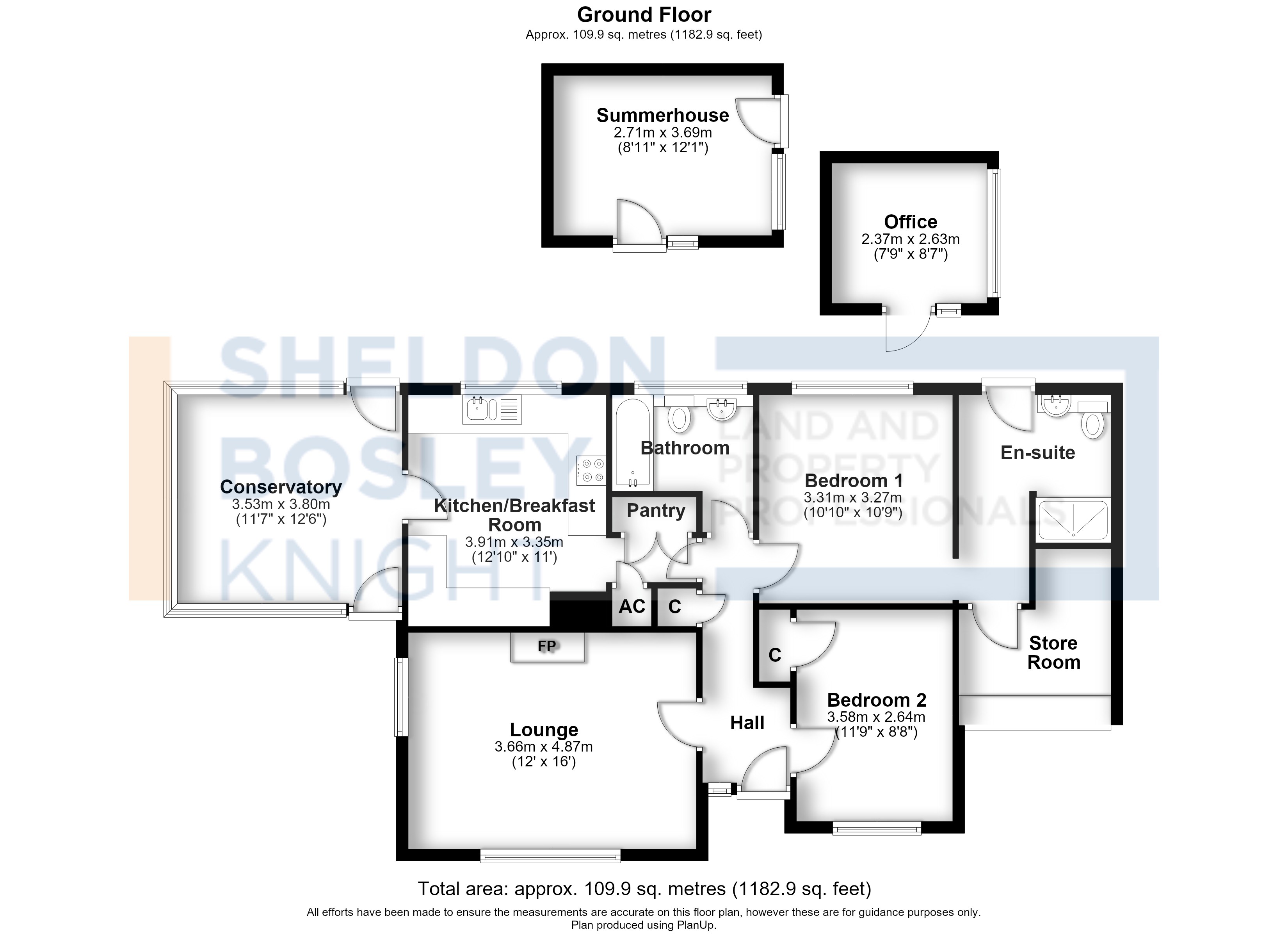 Floorplan, 2 bedroom detached bungalow for sale, Chestnut Close, Evesham, WR11