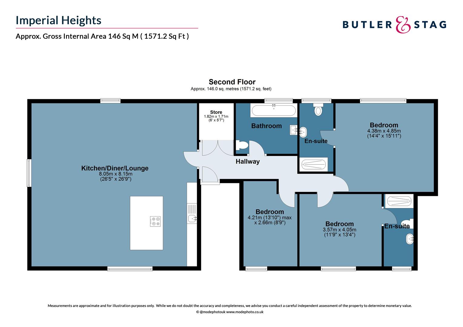 Floor plan, 3 bedroom flat for sale, Manor Road, Chigwell, IG7