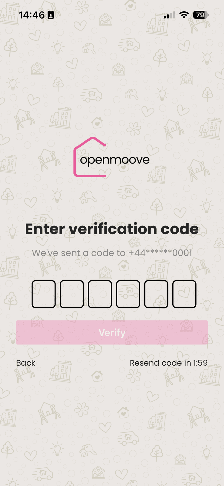 Enter verification code screen