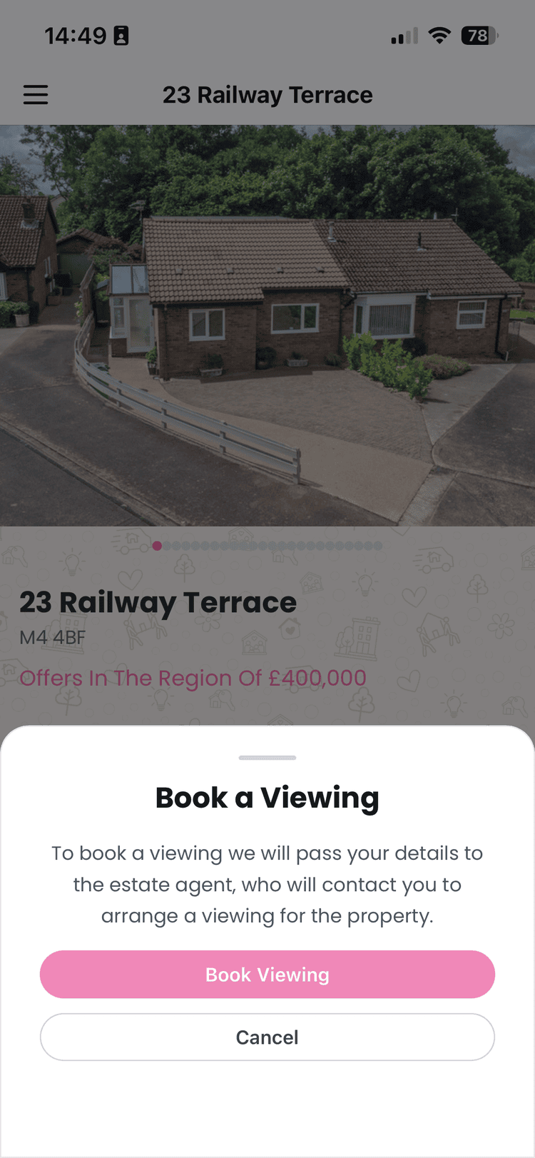 Book a viewing or make an offer screen