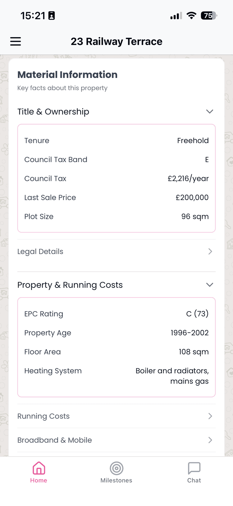 Property information upfront screen