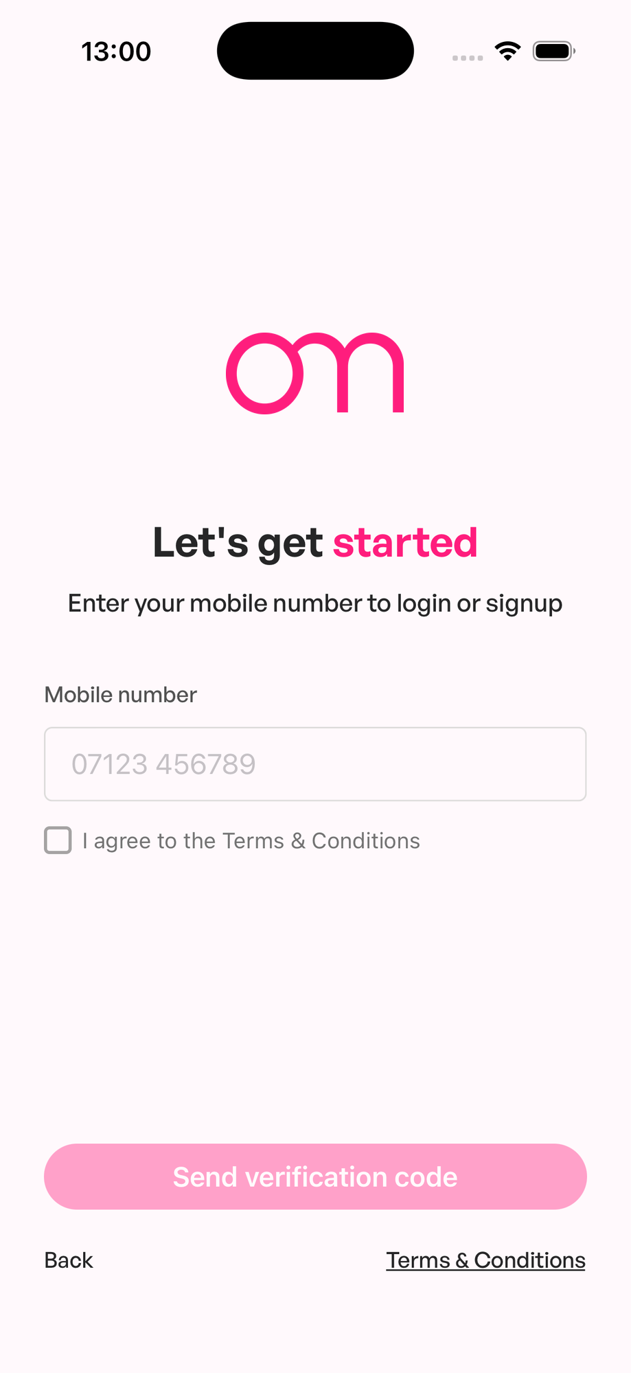 Enter mobile number to log in or sign up