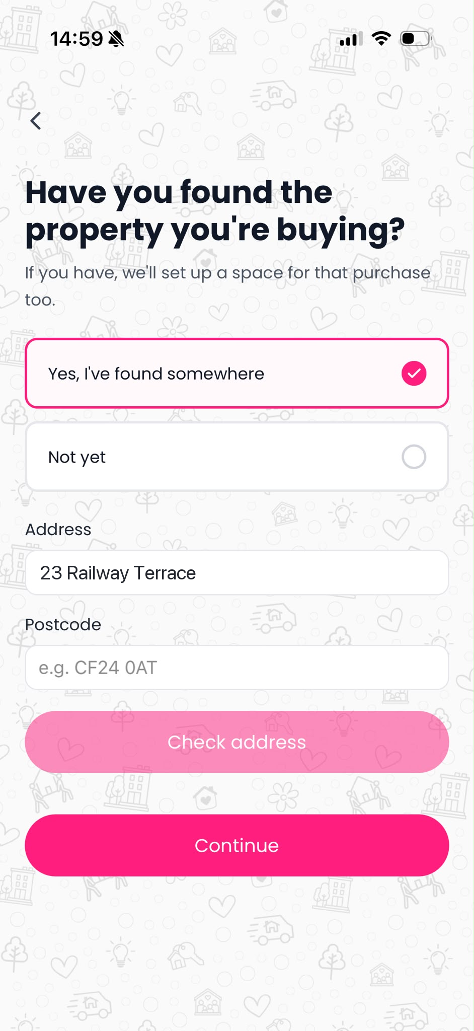 Onboarding question asking whether you've found the property you're buying