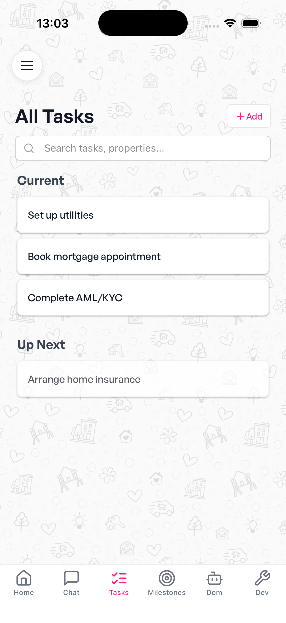 All Tasks screen with current and upcoming tasks